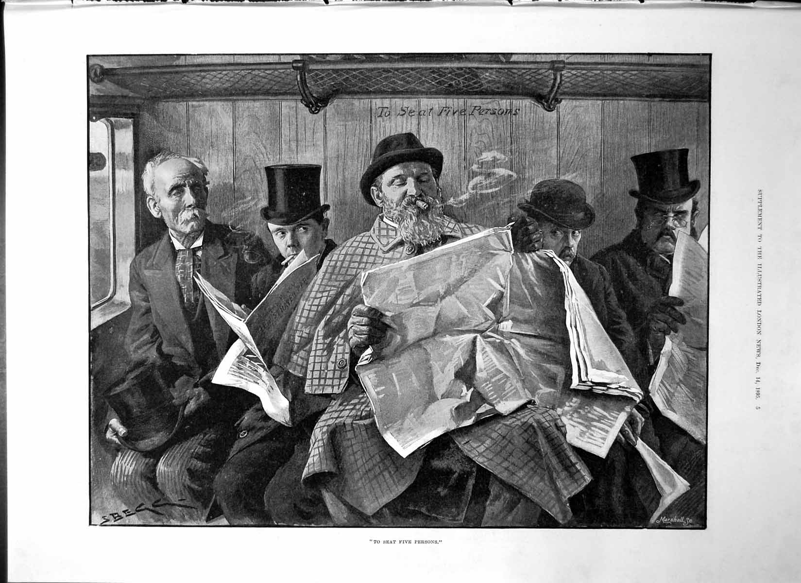 Old Seat Five Persons S Begg Men Train Interior Opera House W Emden 1895 19th