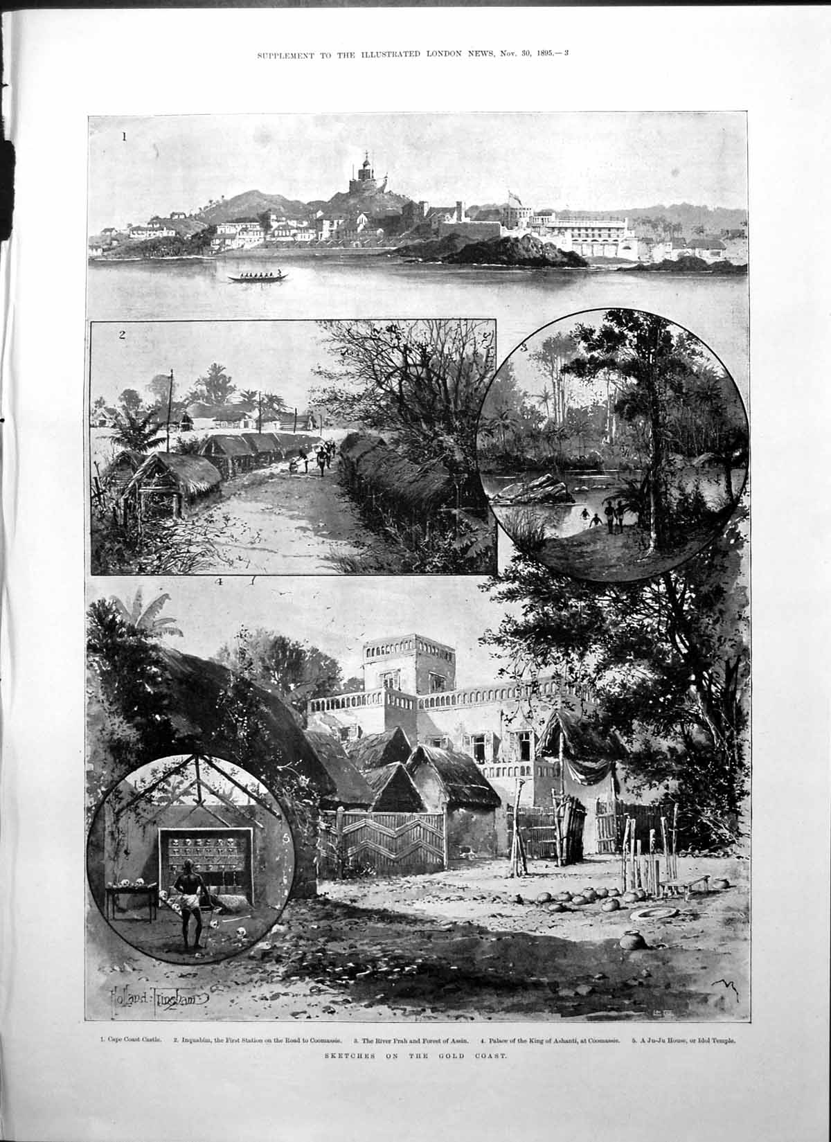 Old Sketches GCoast Cape Coast Castle Palace King Ashanti Temple1895 Victorian