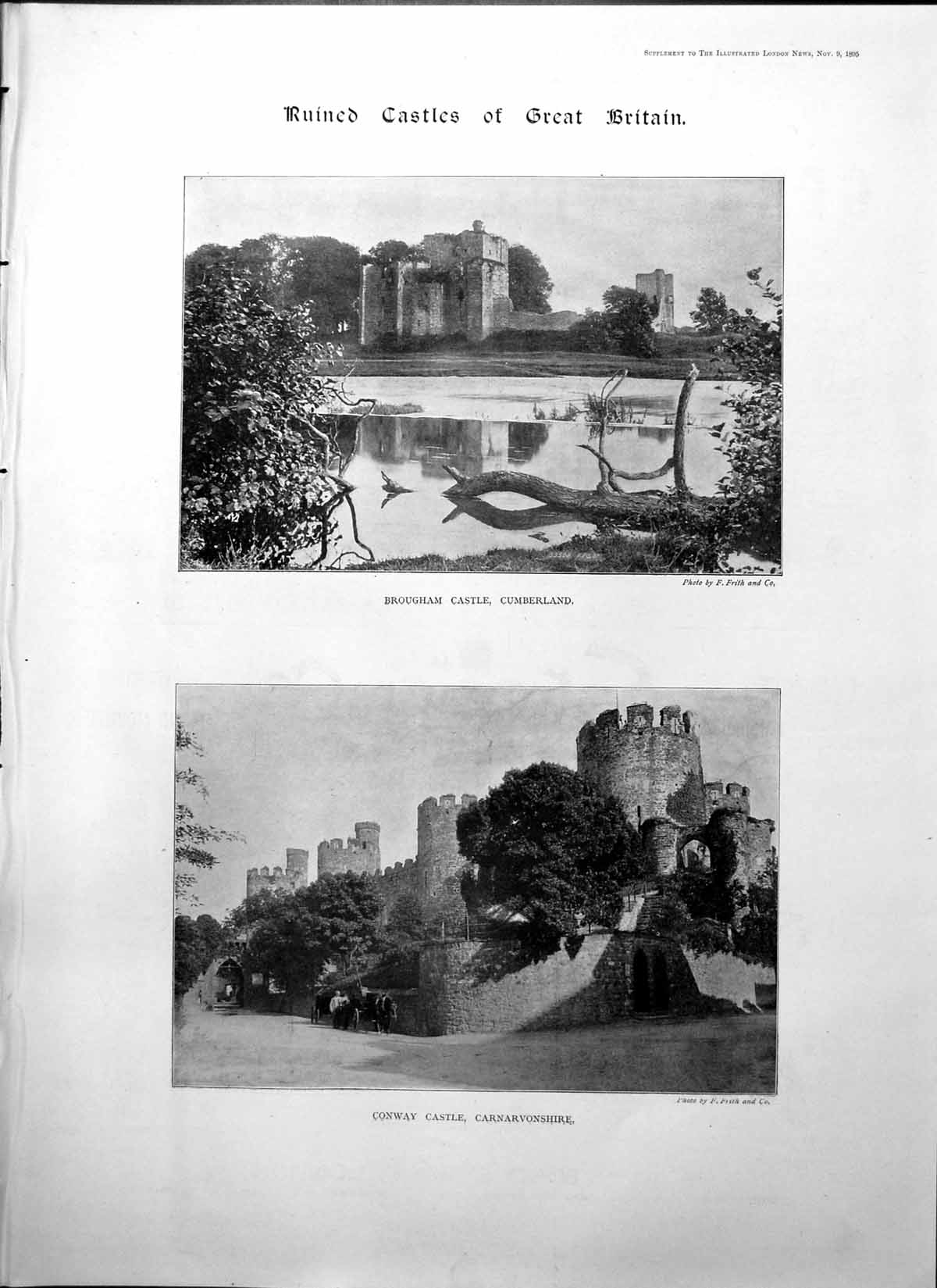 Antique Old Print Ruined Castles Brougham Conway Carew Wardour Wiltshire 1895