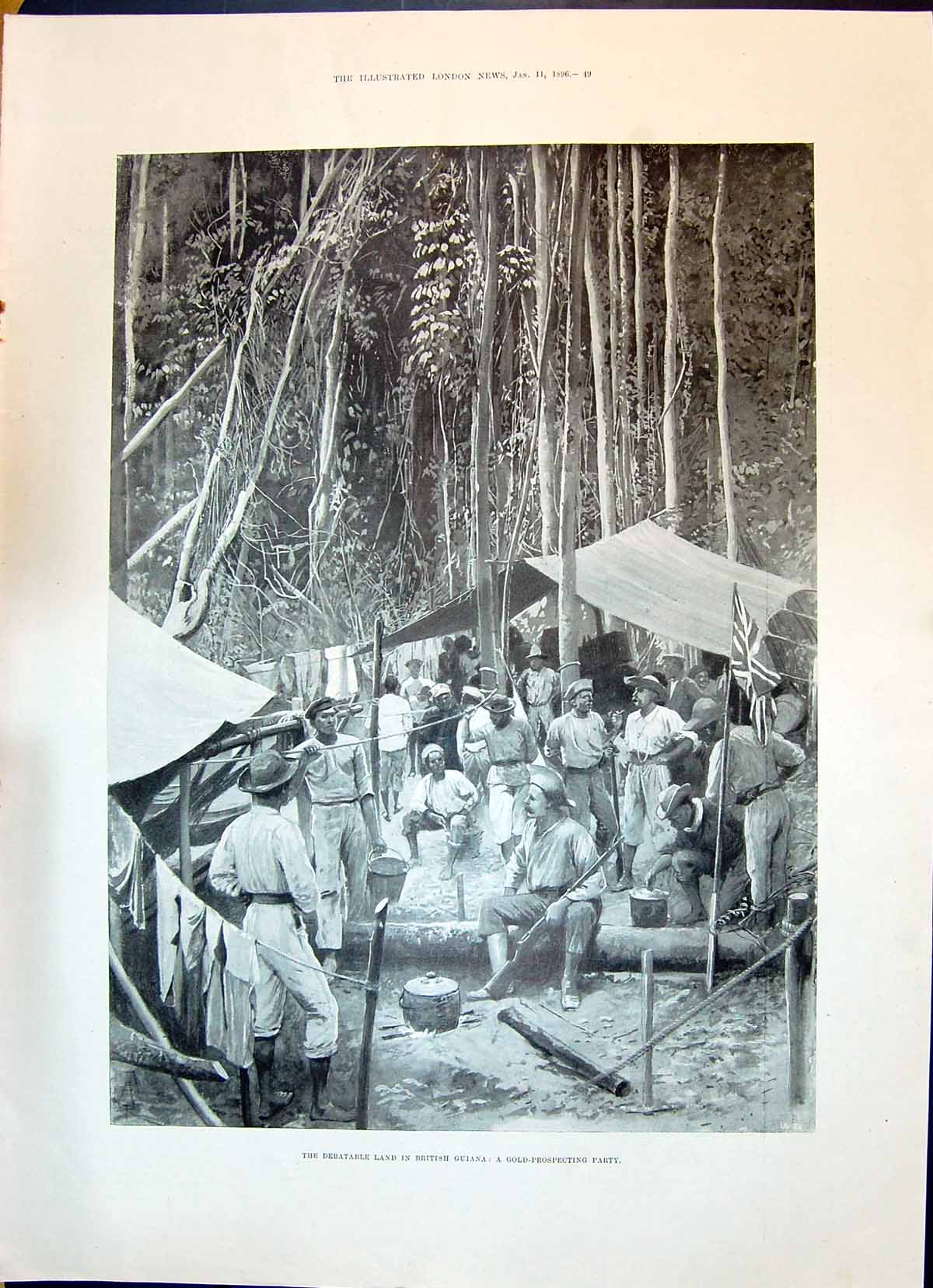 Antique Print 1896 Debatable Land British Guiana GMining Prospecting Party 19th