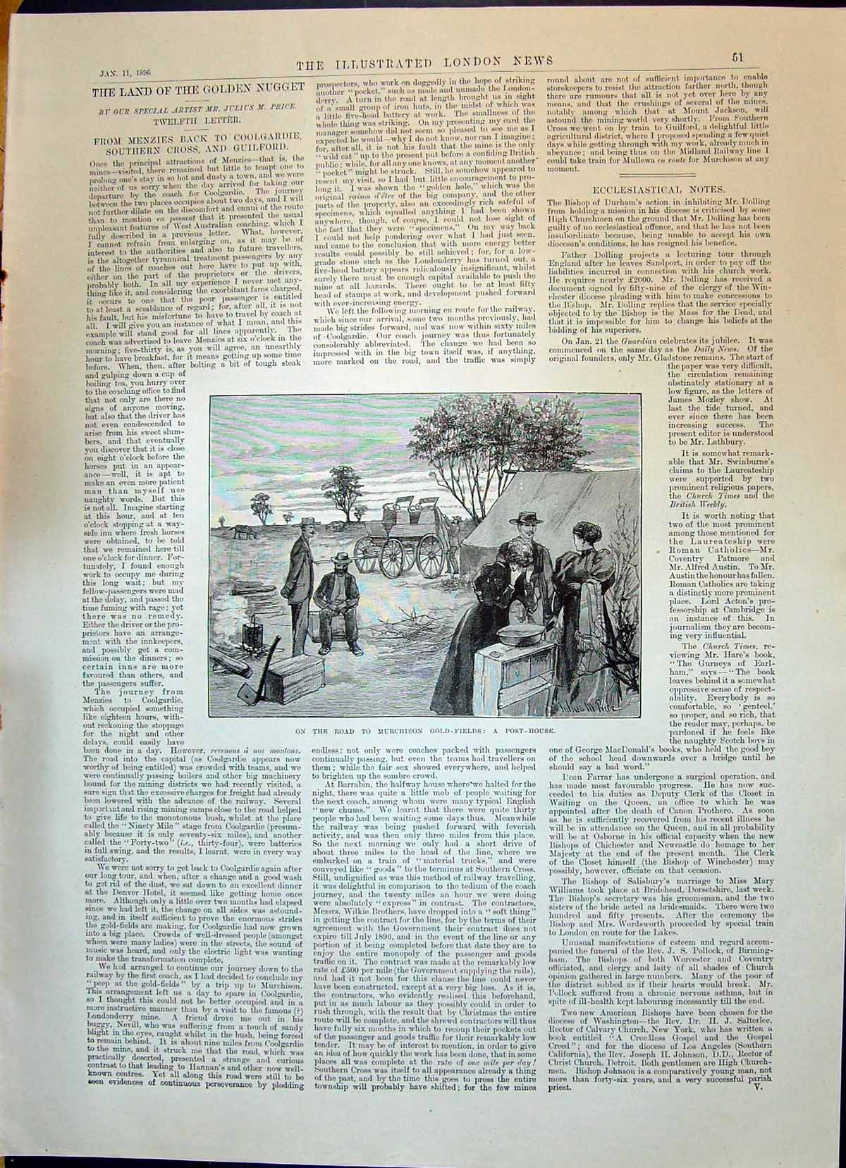 Antique Print 1896 Murchison GFields Post-House Boord Temple Lewis Johnston