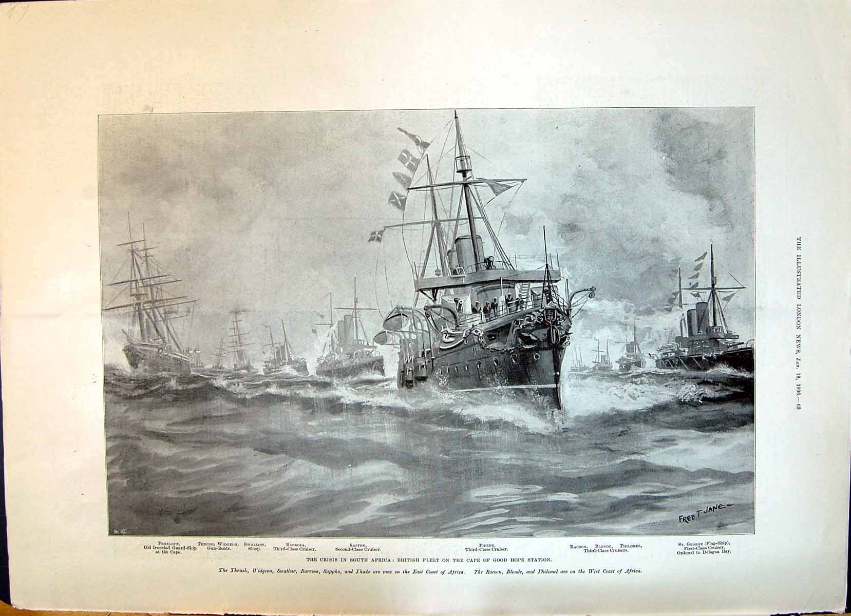 Old 1896 Africa War Ships Phoebe Sappho Swallow Widgeon Penelope Geor Victorian