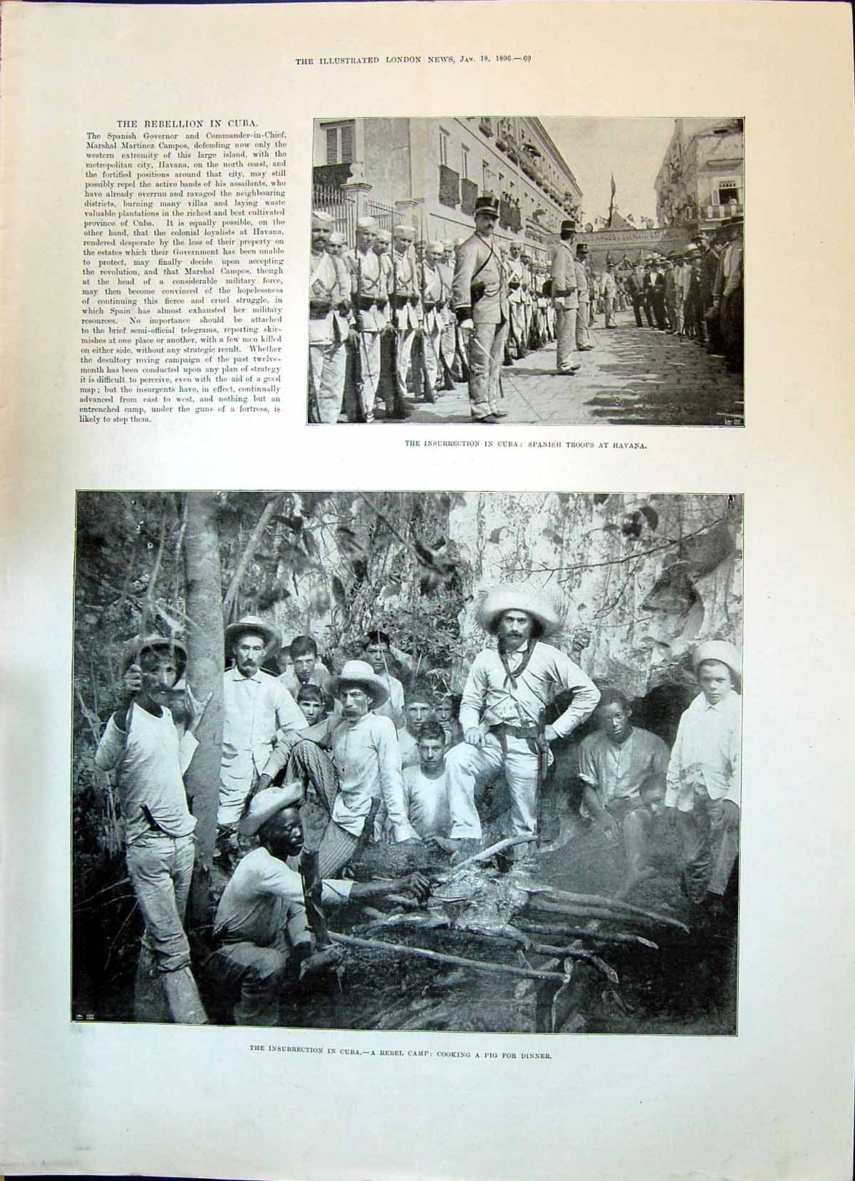Old 1896 Insurrection Cuba Rebel Camp Cooking Pig Cook Frere-Orban Ma Victorian