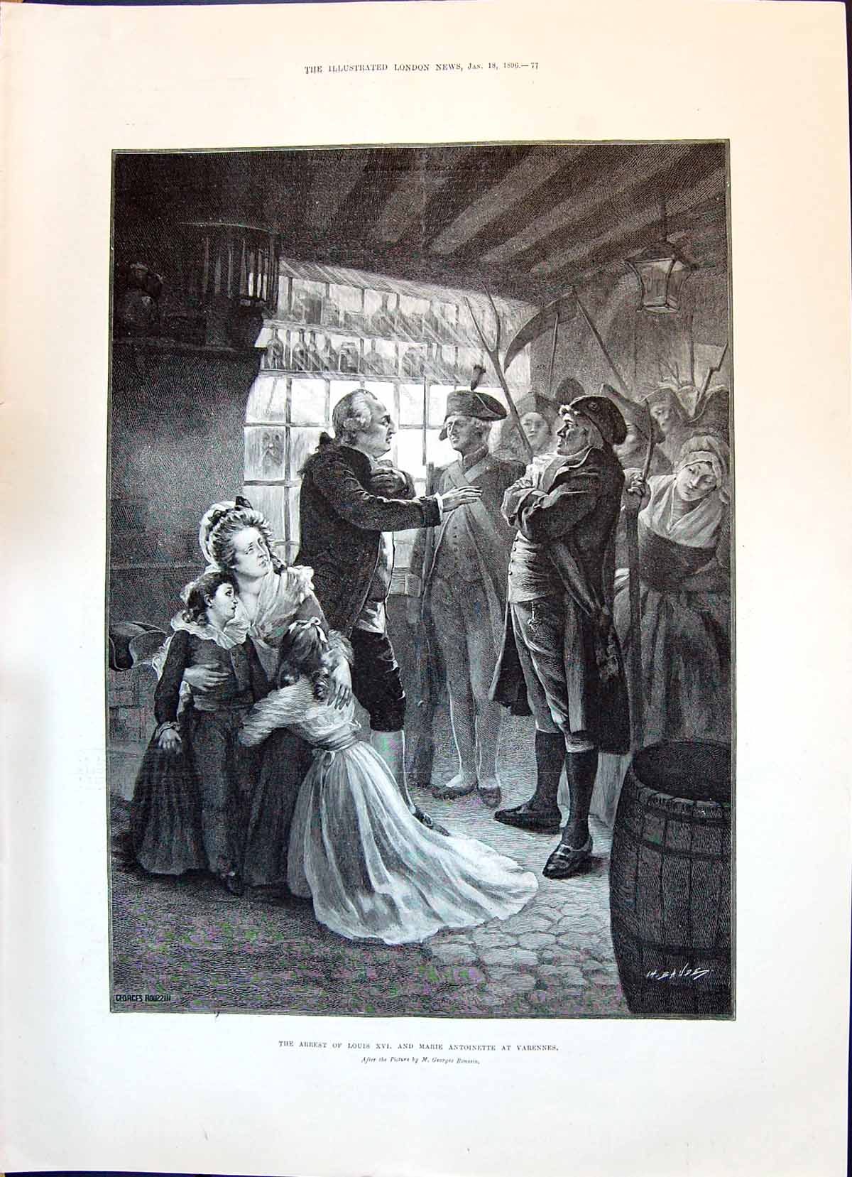 Print 1896 Arrest Louis Xvi Marie Antoinette Varennes Vultures Roost Trees Bir