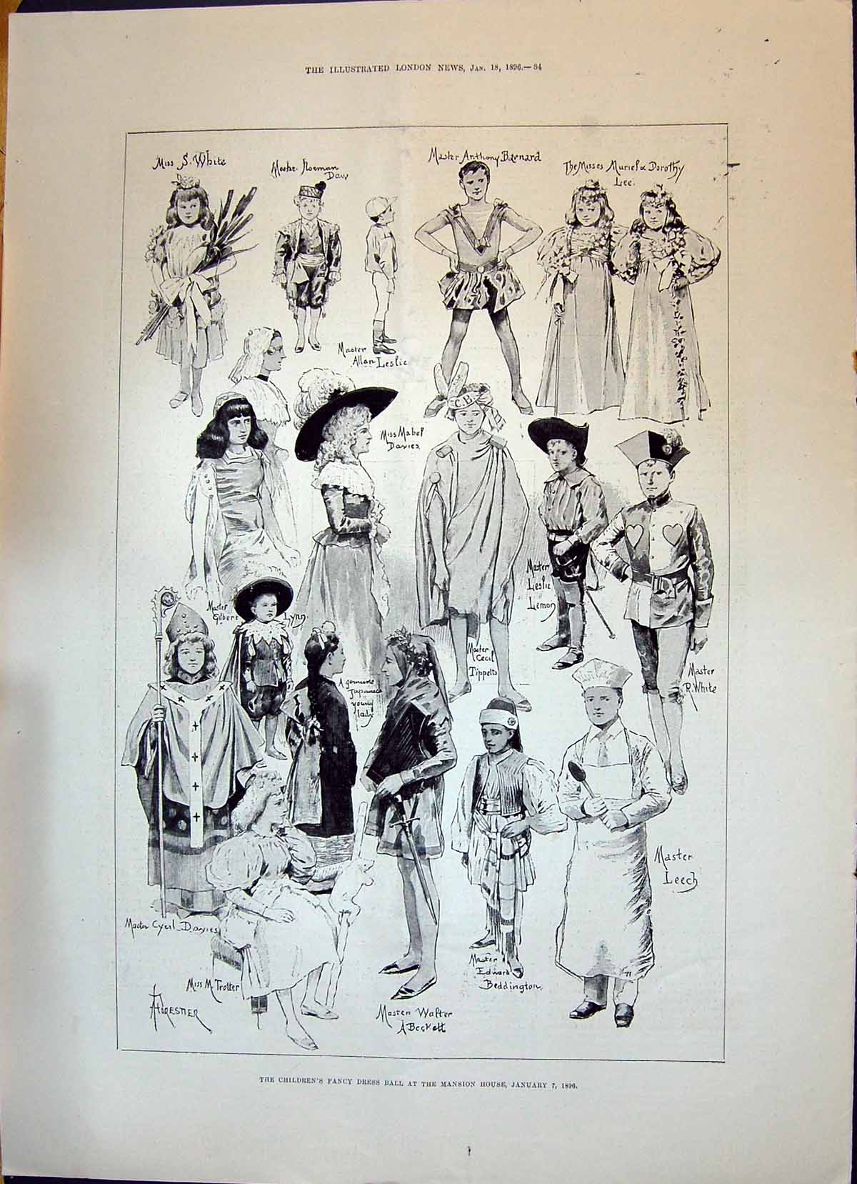Old 1896 Children Fancy Dress Ball Mansion House Davies Barnard White Victorian