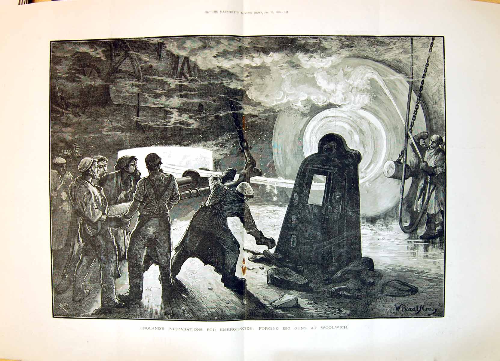 Old 1896 Murray Fine Art Forging Big Guns Woolwich England War Prepar 19th