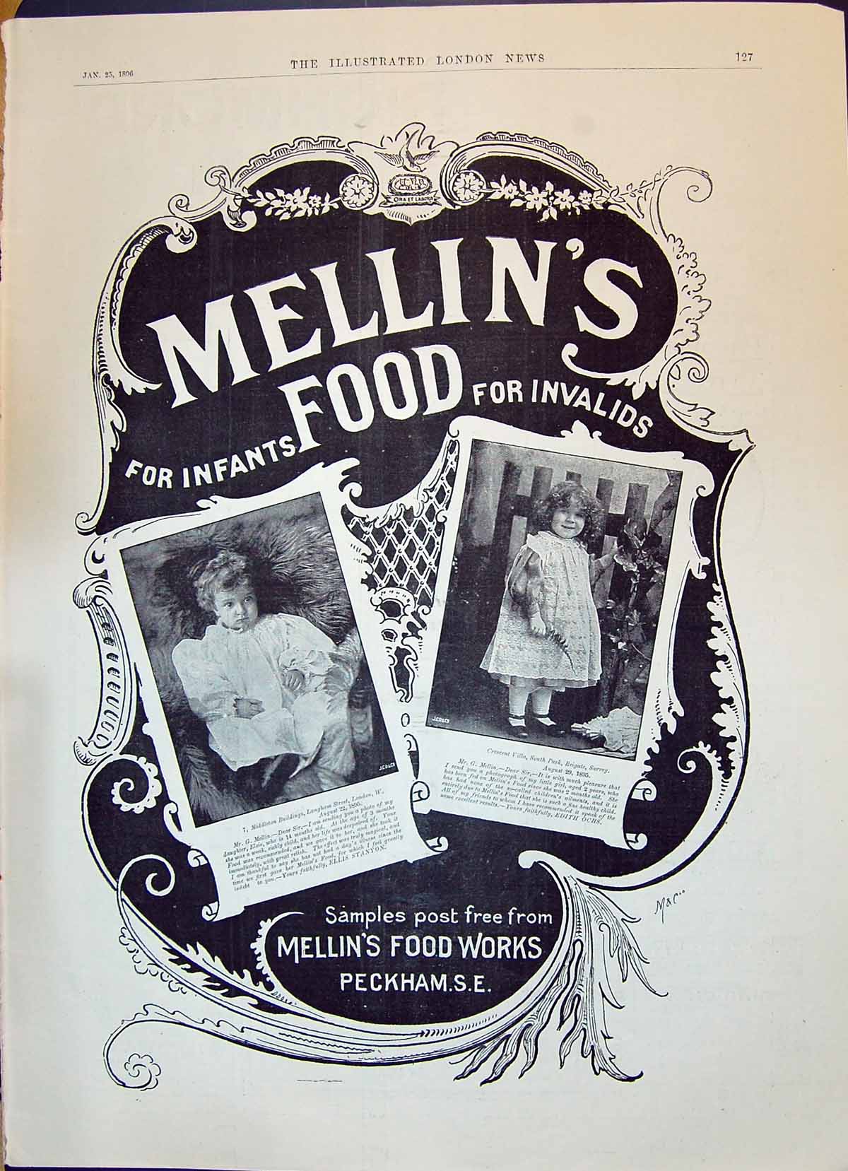 Old Print 1896 Advertisement Mellin'S Food Infants Invalids Works Peckham 19th