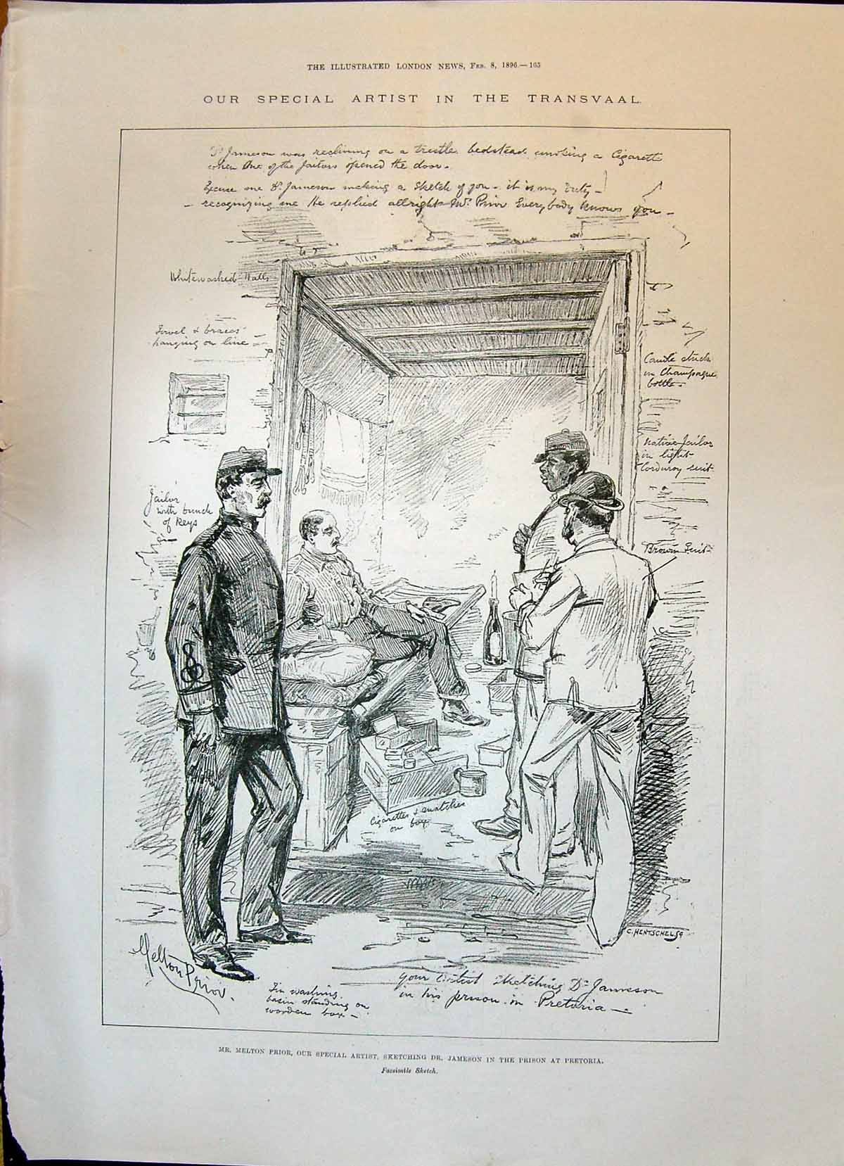 Print 1896 Transvaal Jameson Prison Pretoria Melton Prior Jessel Beard Hubbard