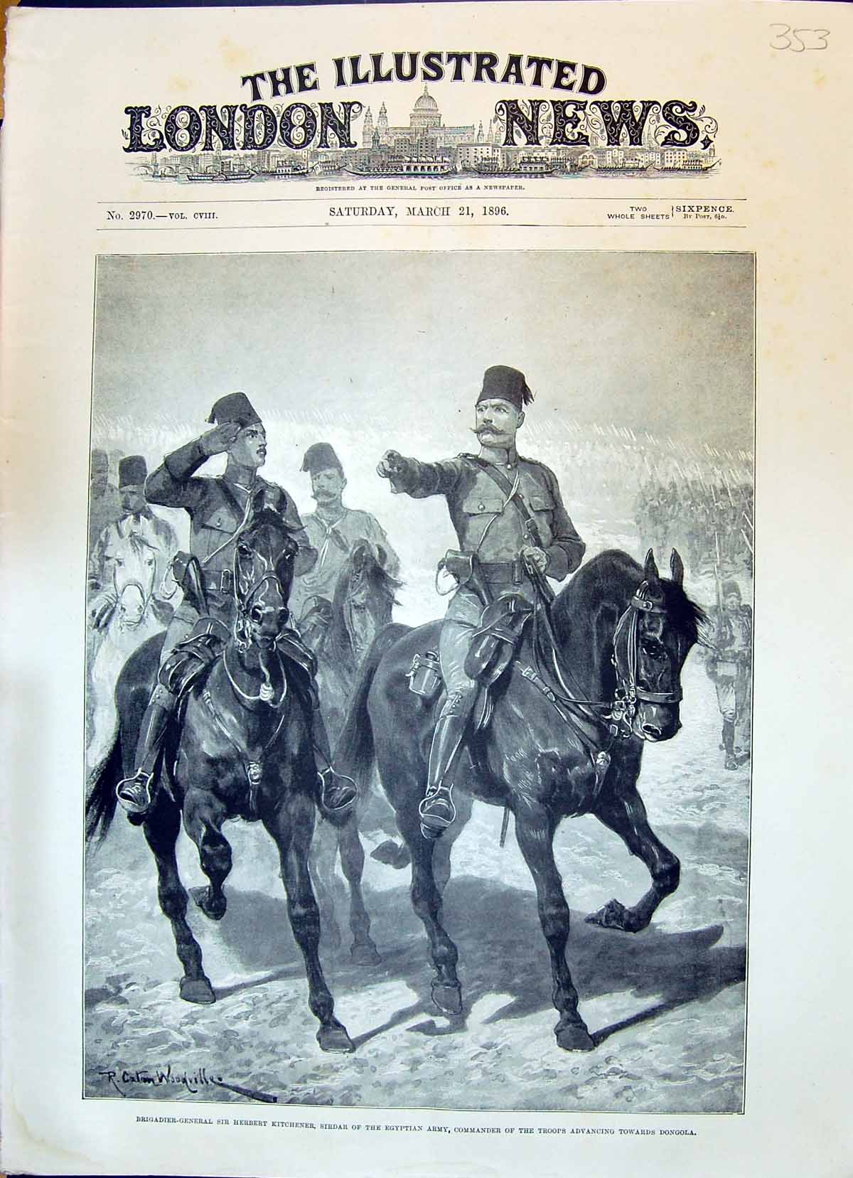 Old Print 1896 Brigadier-General Sir Herbert Kitchener Sirdar Egyptian Army Dong