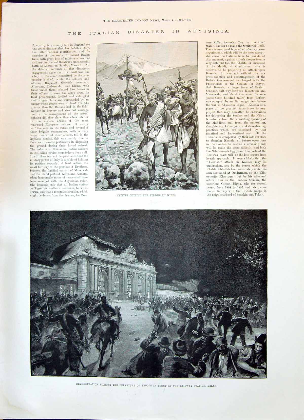 Old 1896 Demonstration Departure Troops Railway Station Milan Natives Victorian