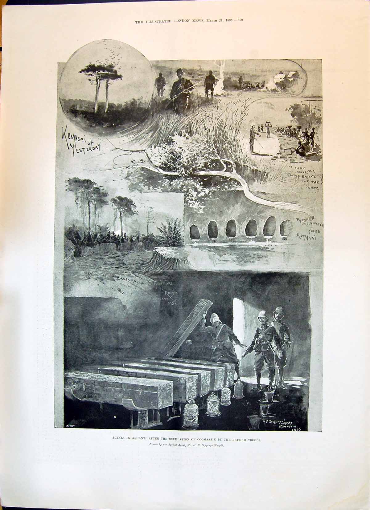Old Print 1896 Ashanti Occupation Coomassie British Siers Rudini Howe Ma 19th