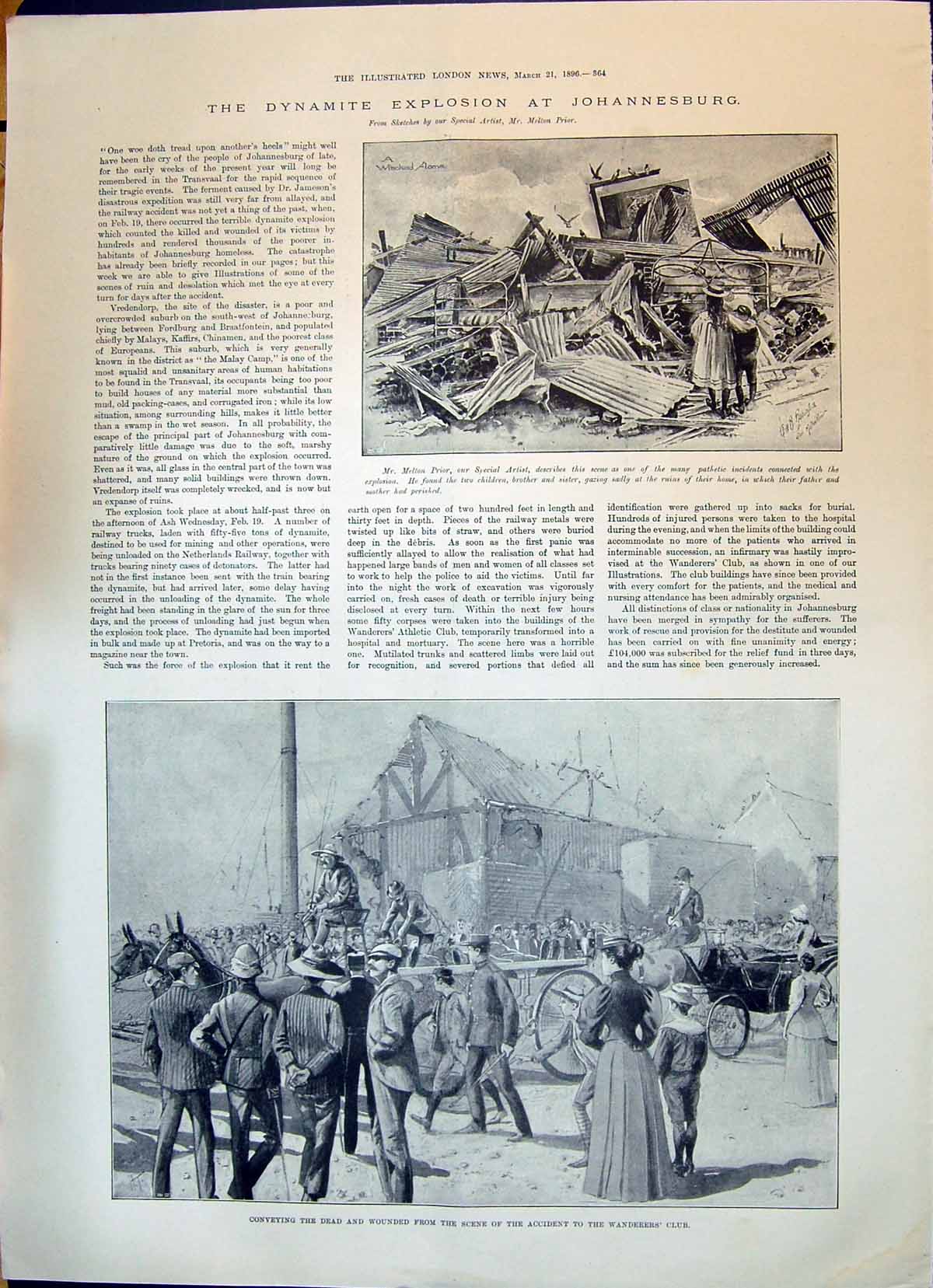 Print 1896 Dynamite Explosion Johannesburg Wanderers Club Nicholas O'Conor Amb