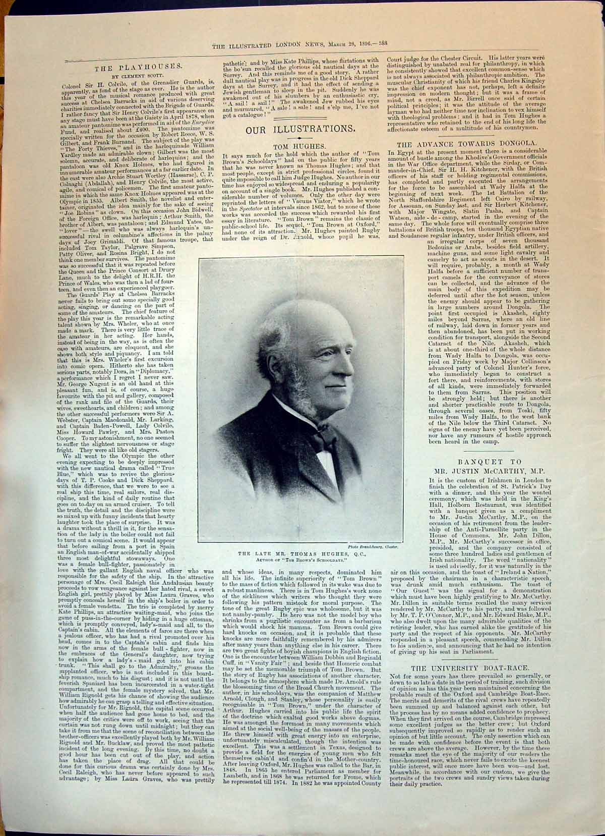 Antique Old Print 1896 Portrait Mr. Thomas Hughes Author Tom Brown'S Schoays