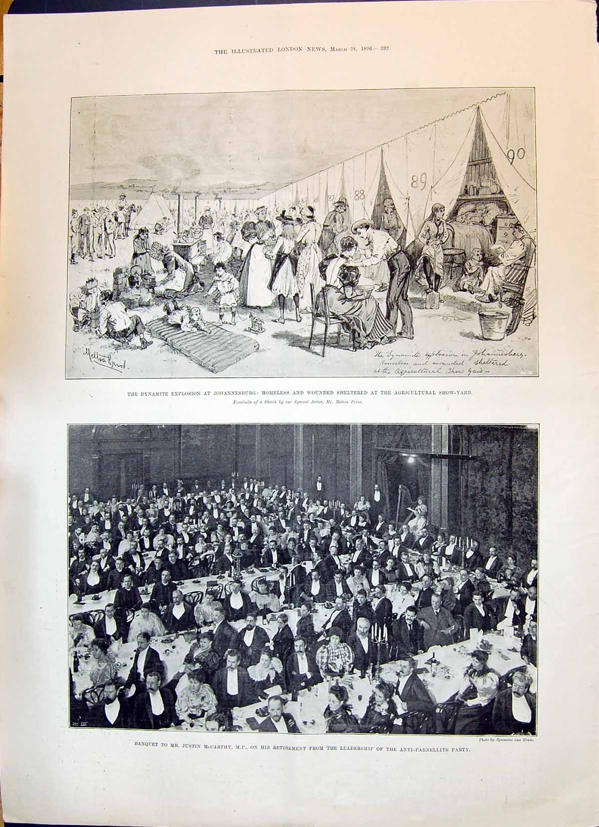 Old 1896 Banquet Justin Mccarthy Anti-Parnellite Dynamite Explosion J Victorian