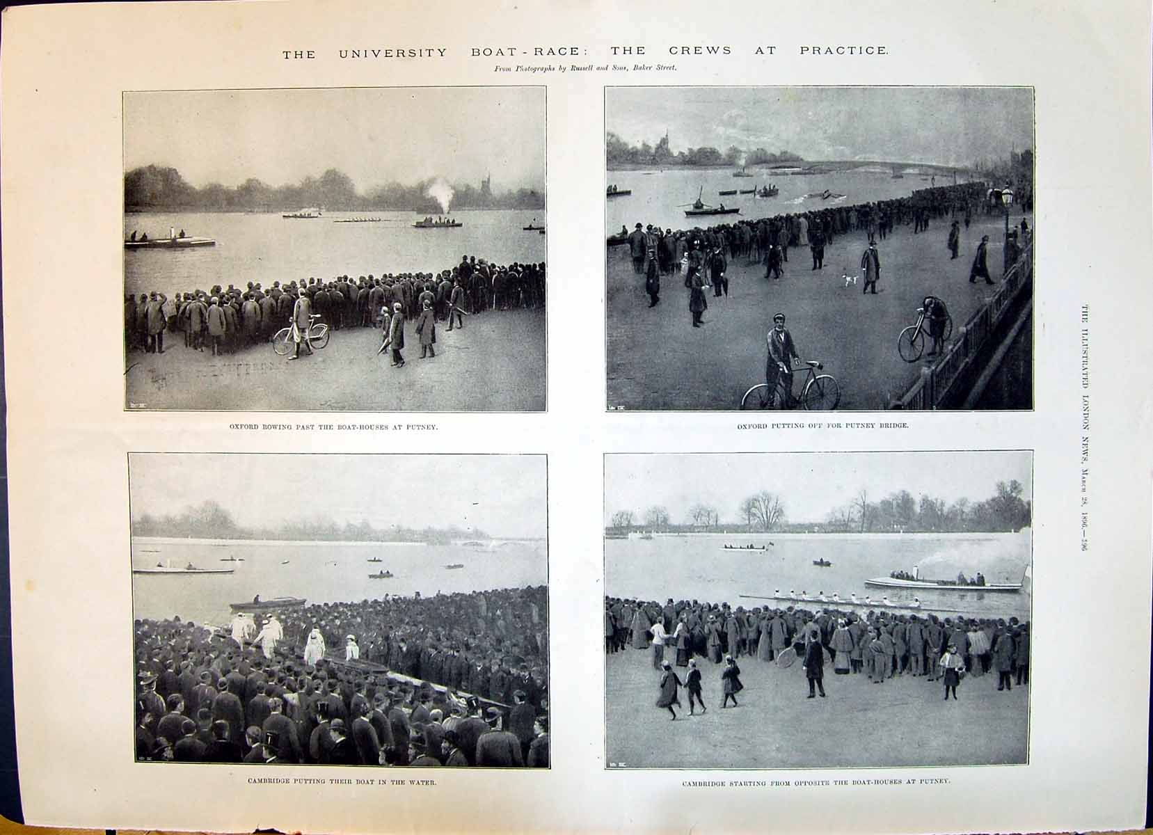 Old 1896 University Boats Race Oxford Cambridge Crews Practice Putney Victorian