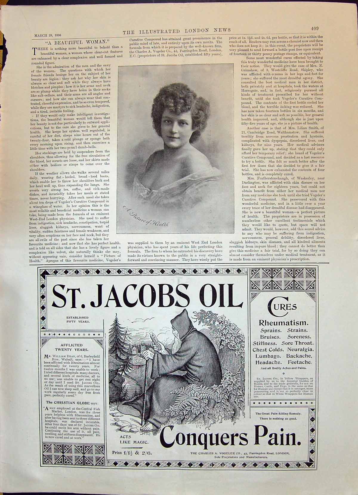 Old 1896 Beautiful Woman Jacob'S Oil Kassala Soudan Eno'S Fruit Salt Victorian