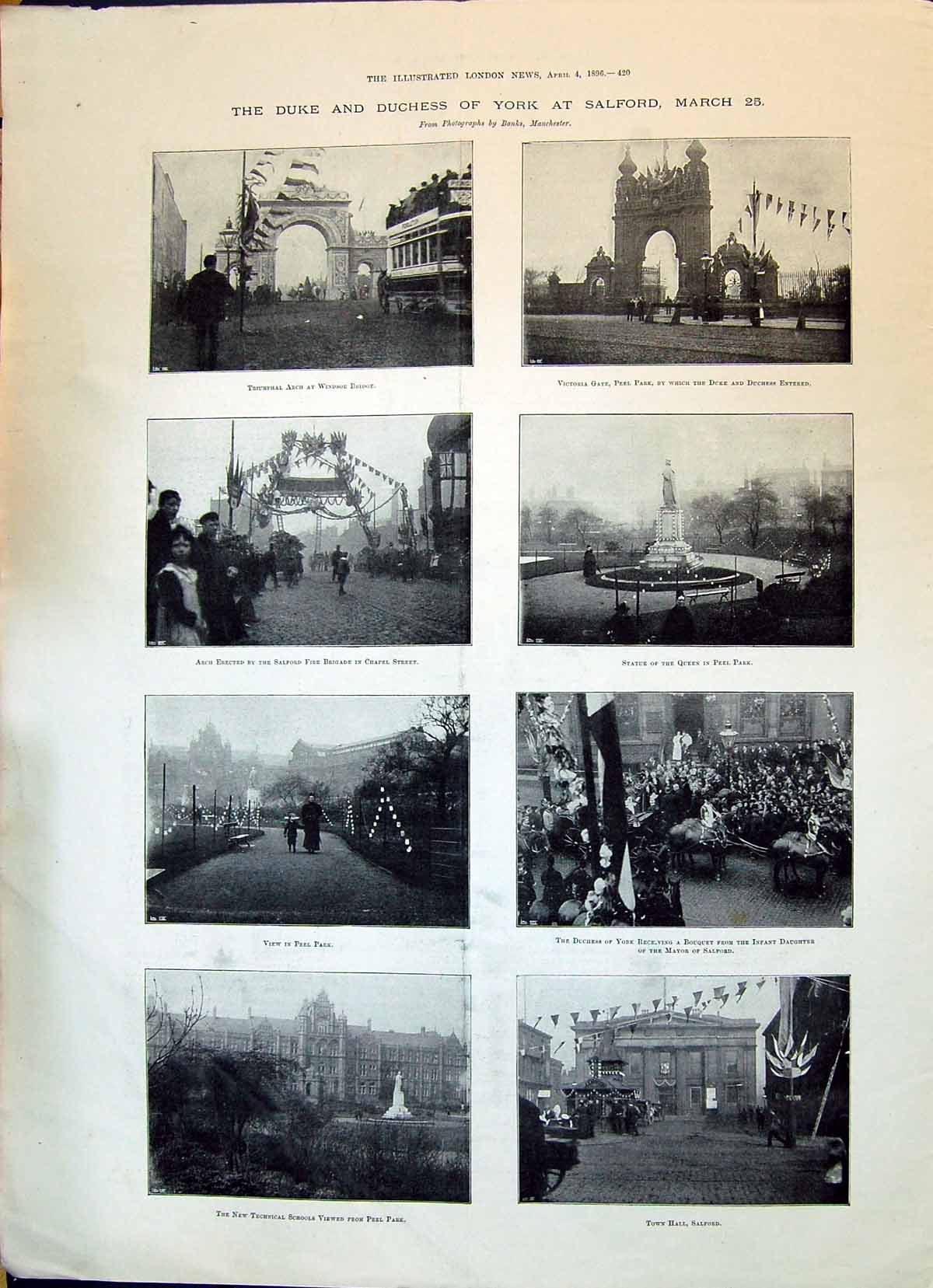 Old 1896 Salford Arch Windsor Bridge Peel Park Statue Queen Duchess Y Victorian