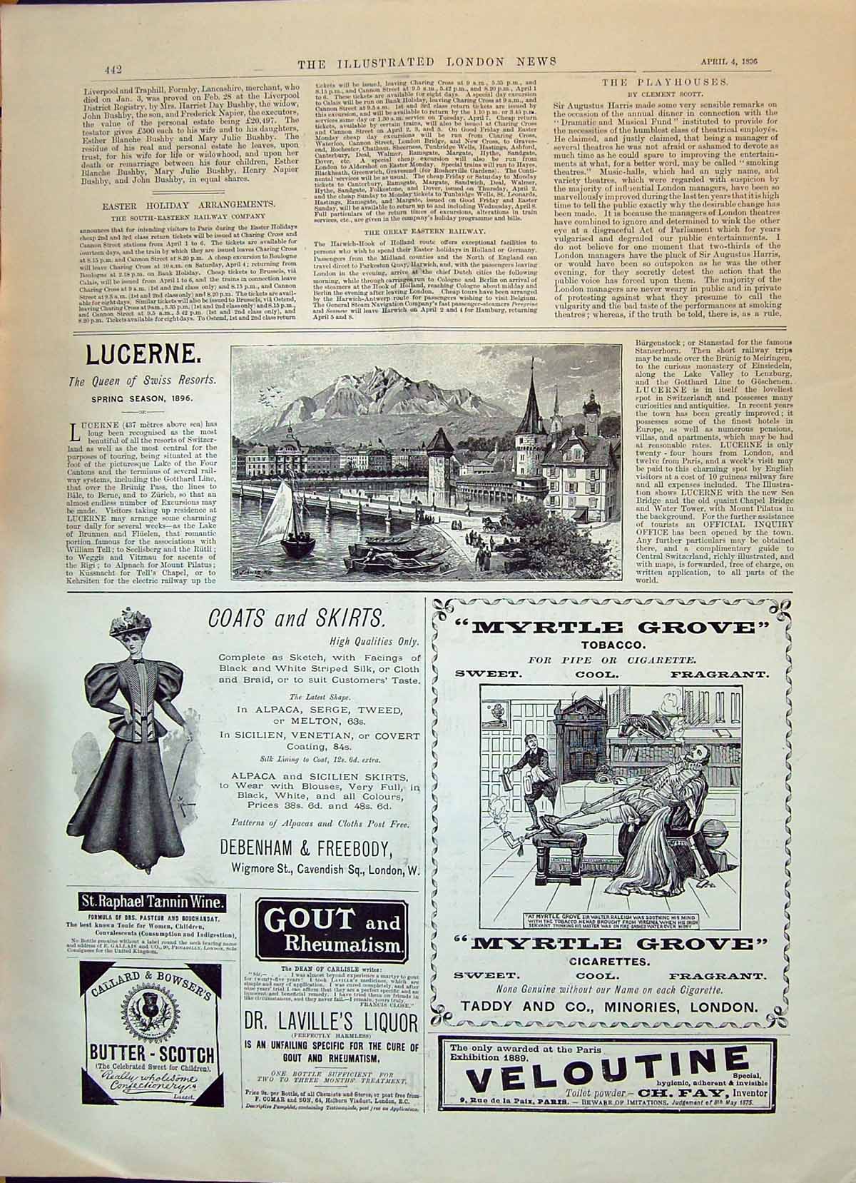 Antique Old Print 1896 Lucerne Debenham Freebody Myrtle Grove Callard Bowsers