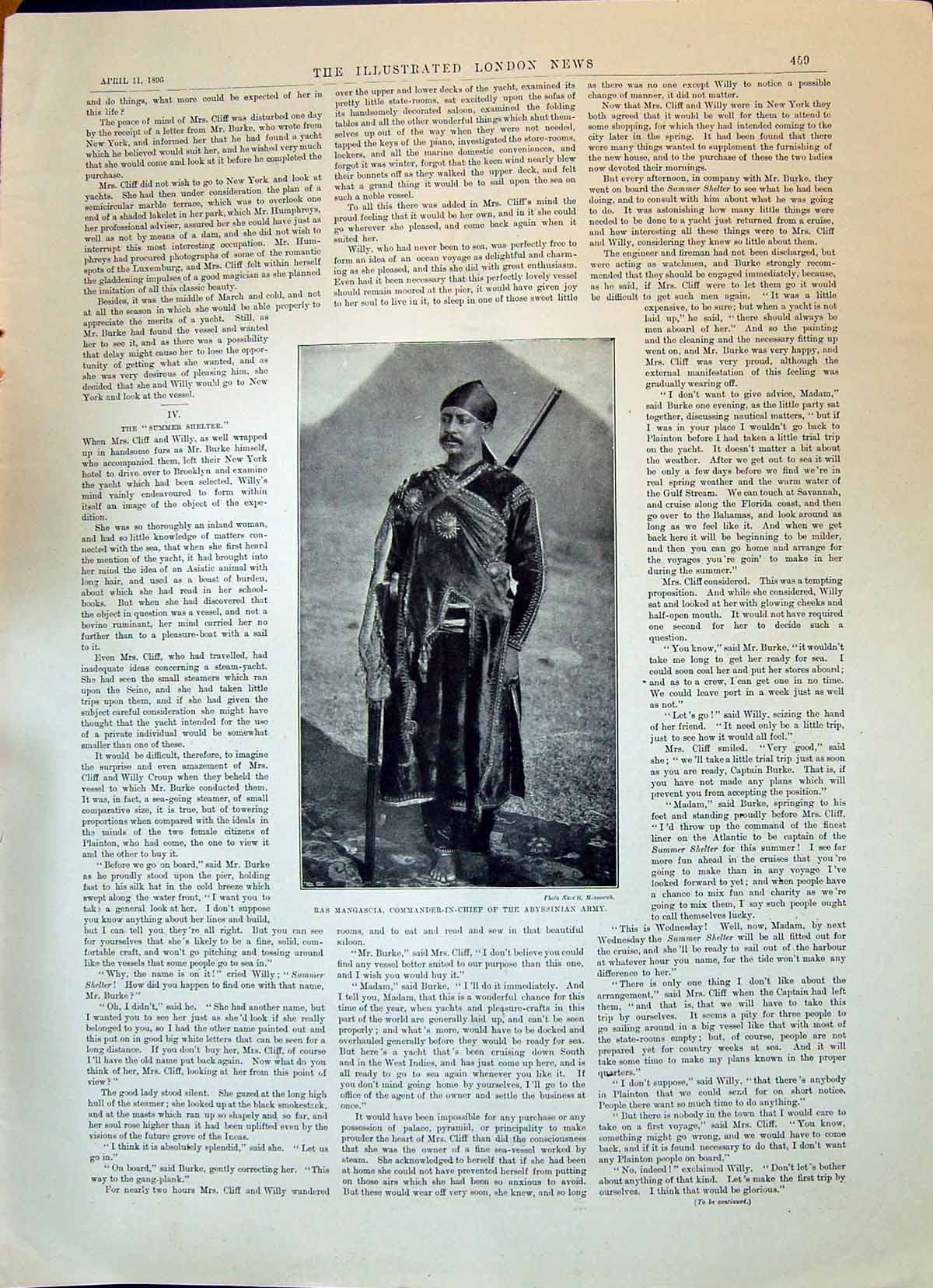 Old Print 1896 Portrait Ras Mangascia Commander-In-Chief Abyssinian Army 19th