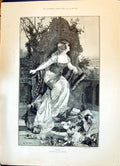 Antique Print 1896 Beautiful Woman Flowers Children Wedding Harrison Maple 19th