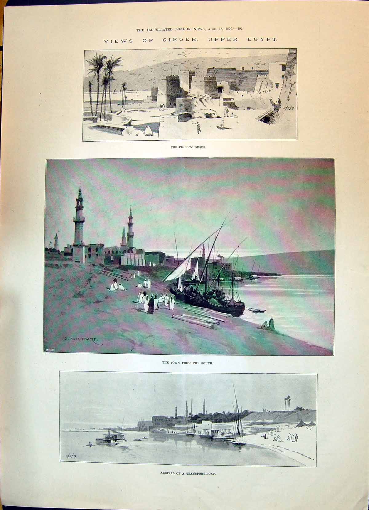 Old 1896 Girgeh Egypt Pigeon Houses Transport Boat Nile River Post-Bo Victorian