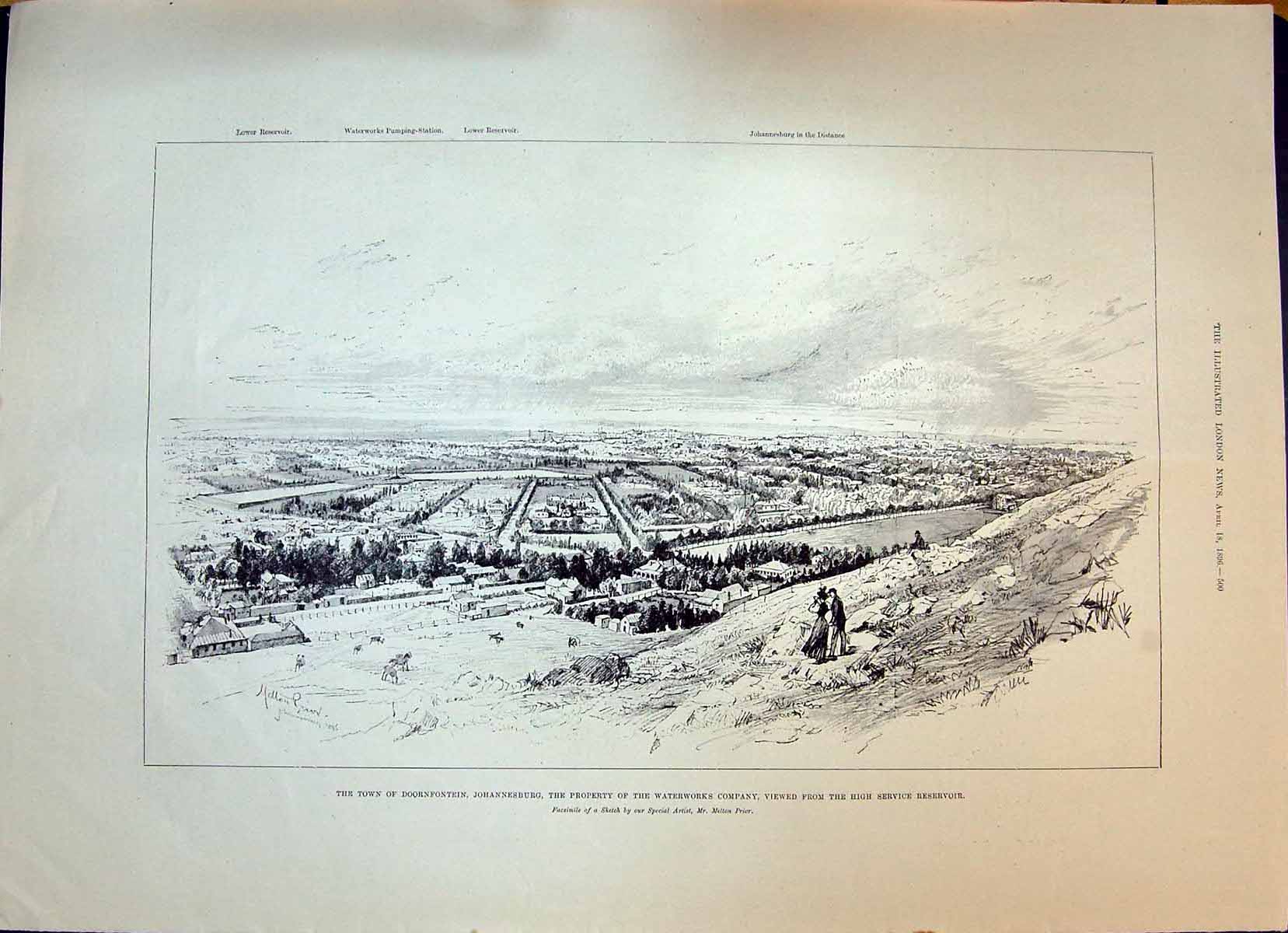 Old 1896 View Doornfontein Johannesburg Africa Waterworks Natural Bas Victorian