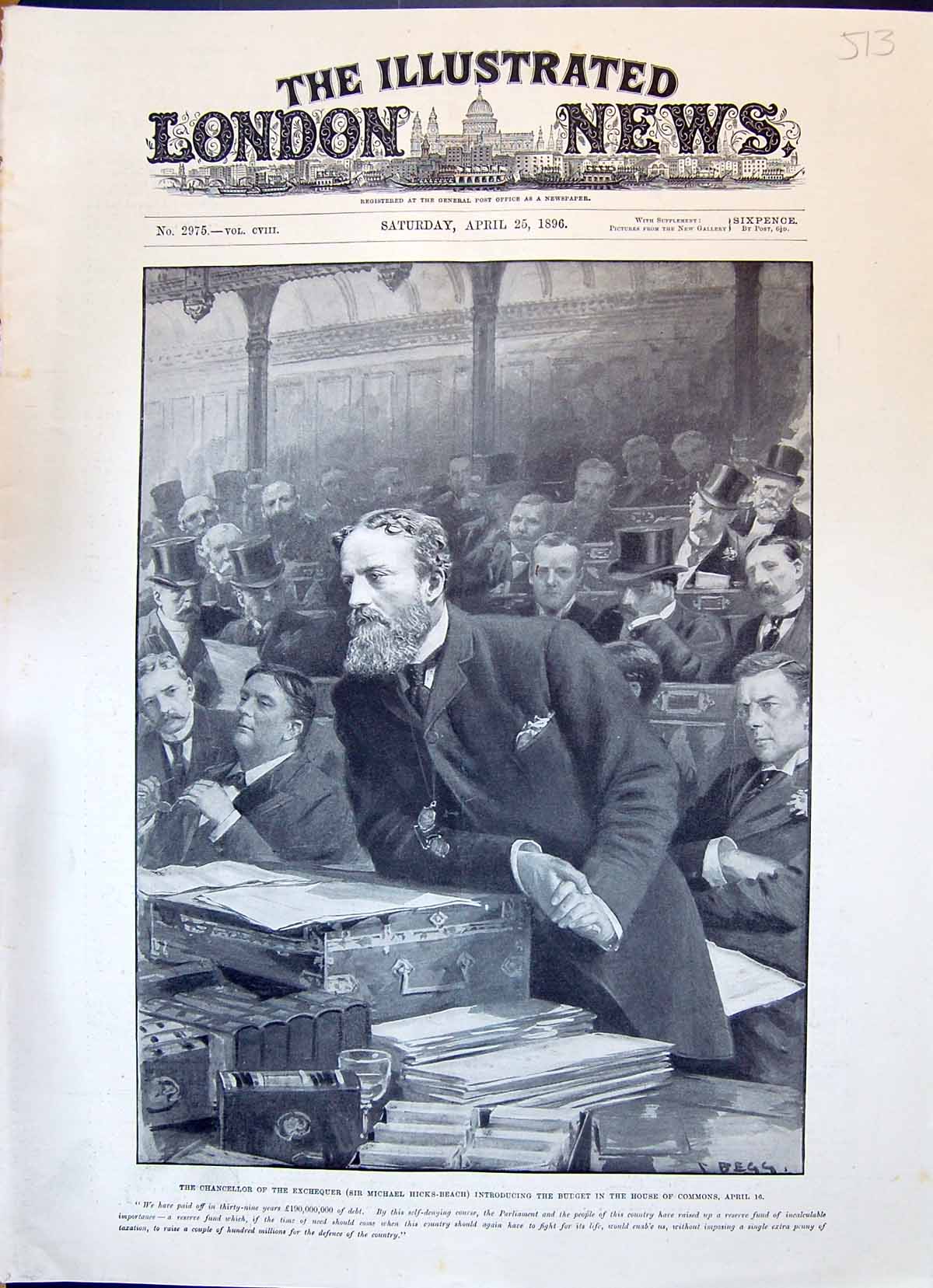 Old 1896 Chancellor Exchequer Sir Michael Hicks-Beach Budget House Co Victorian