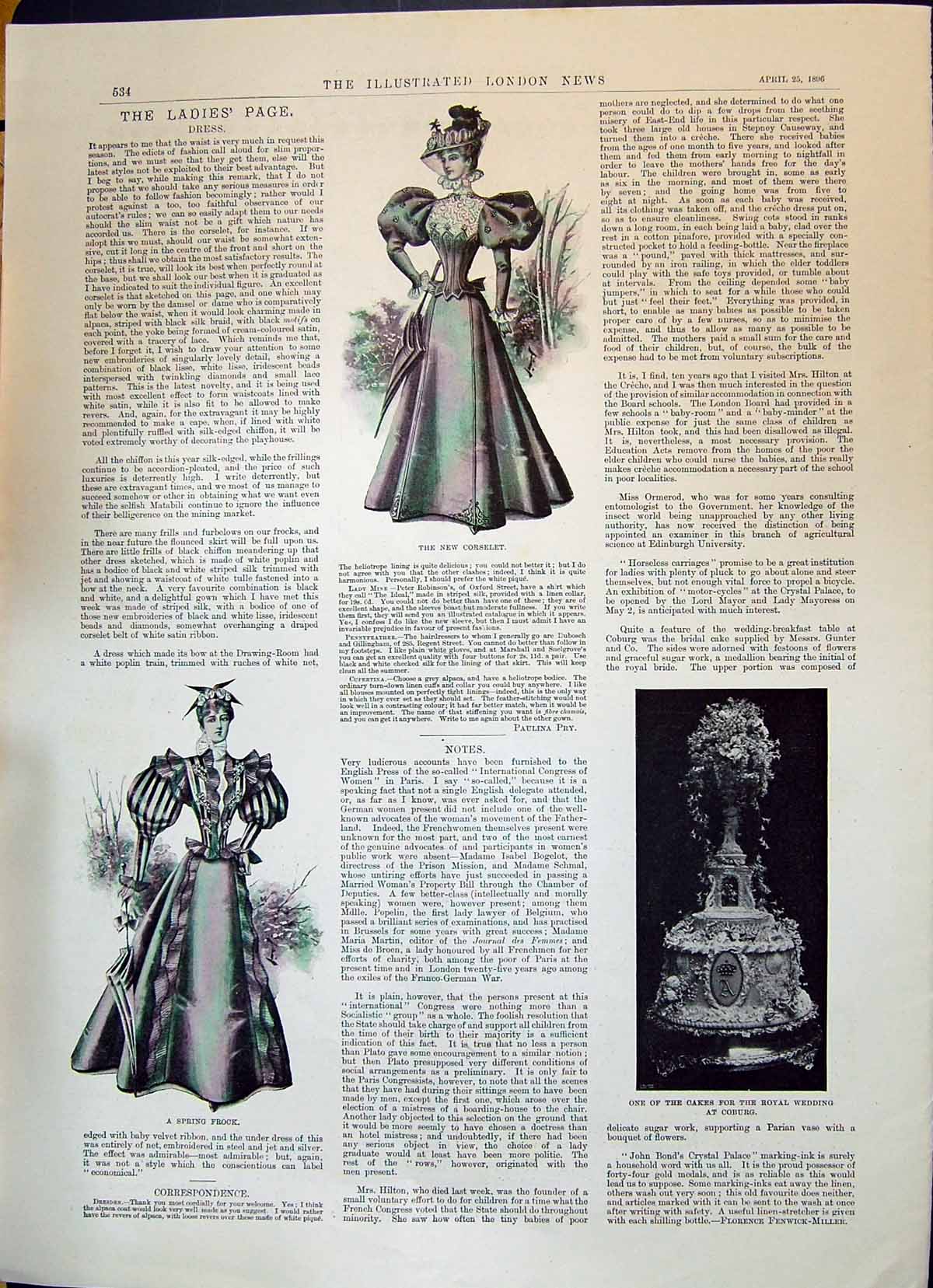 Old 1896 Ladies Fashion Dresses Corselet Spring Frock Royal Wedding C Victorian