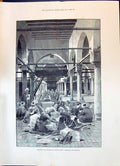 Old 1896 Interior Mosque El-Azhar Cairo Egypt Men Discussing Campaign Victorian