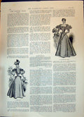 Antique Old Print 1896 Ladies Fashion Dresses Cloth Gown Embroidered Dress 19th