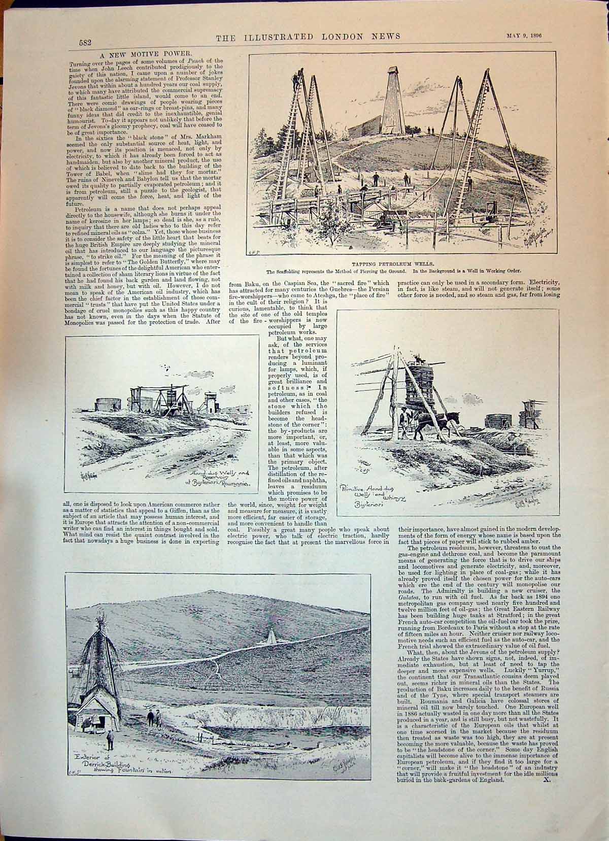 Old 1896 Drilling Oil Tapping Petroleum Wells Derrick Building Rouman Victorian