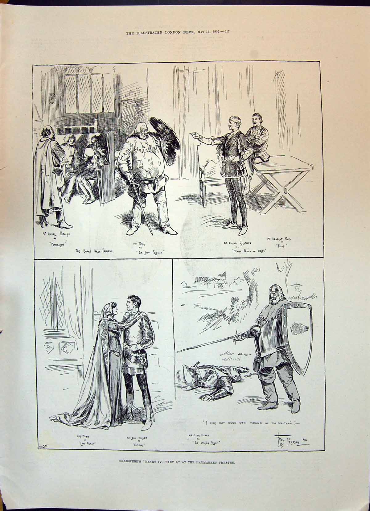 Old 1896 Shakspere Henry Iv Haymarket Theatre Slade Colenbrander Fitz Victorian