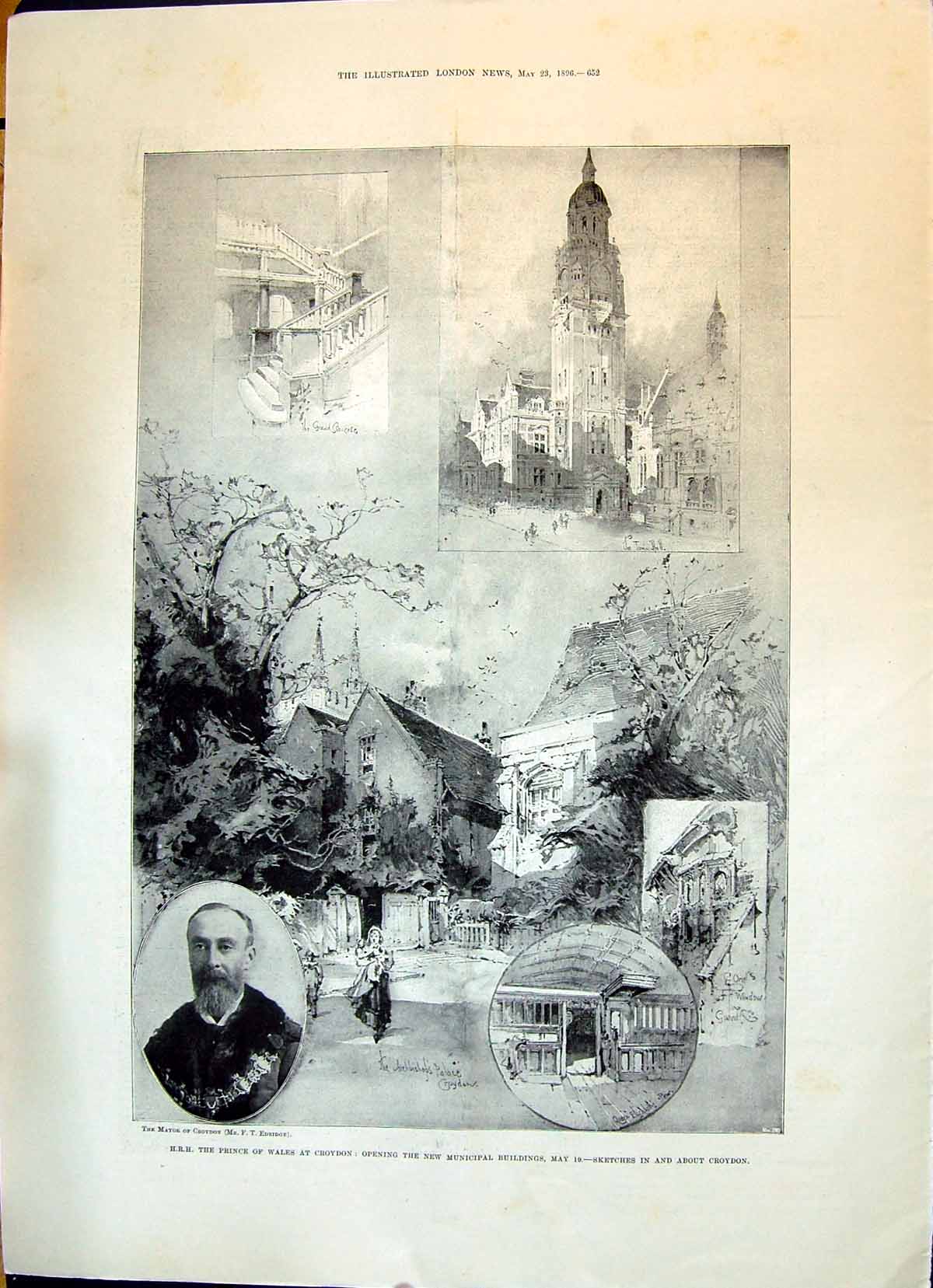 Old 1896 Prince Wales Croydon Mayor Municipal Buildings Town Hall Agl Victorian