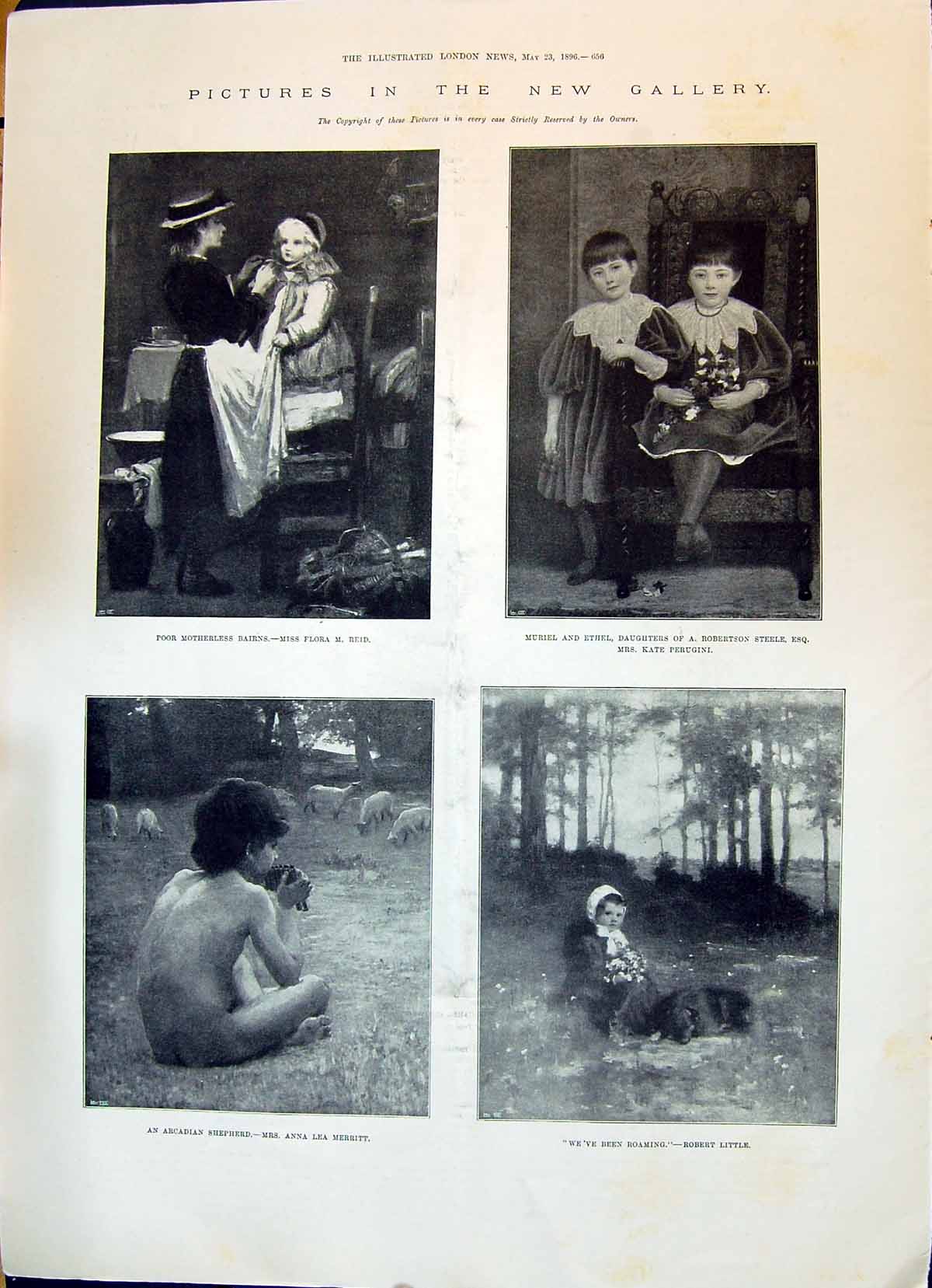 Old 1896 Art Gallery Reid Muriel Ethel Steele Arcadian Shepherd Merri Victorian