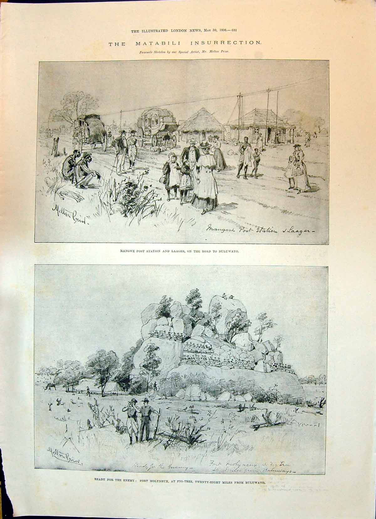 Old 1896 Matabili Insurrection Mangwe Laager Fort Molyneux Buluwayo R Victorian