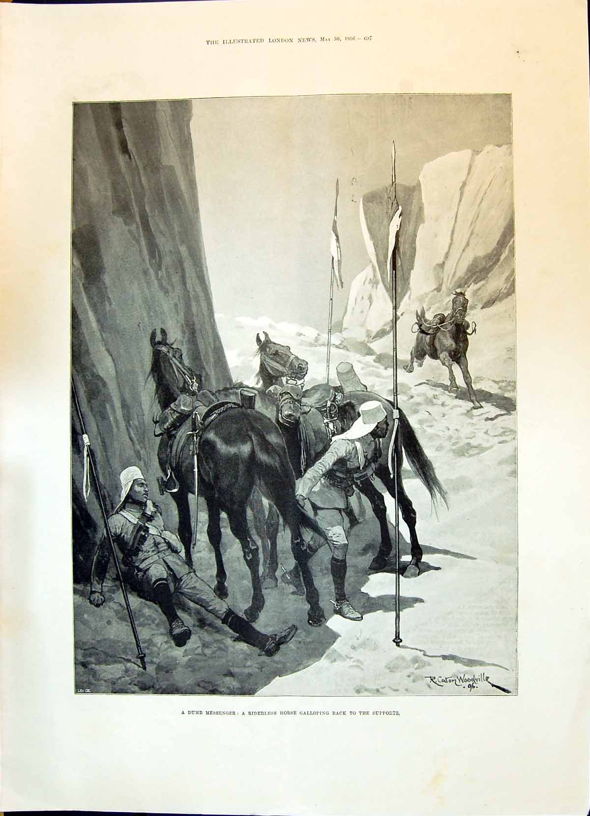Old Print 1896 Riderless Horse War Siers Mountains Ladies Fashion Muslin 19th