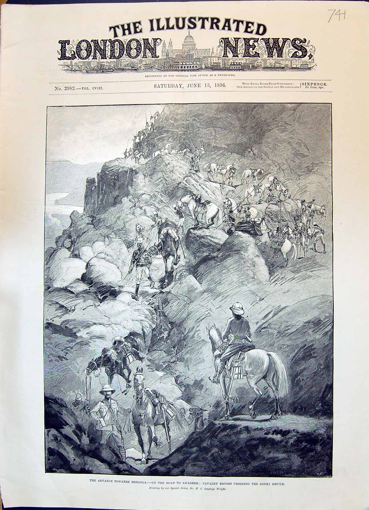 Old Print 1896 War Advance Towards Dongola Road Akasheh Cavalry Siers So 19th