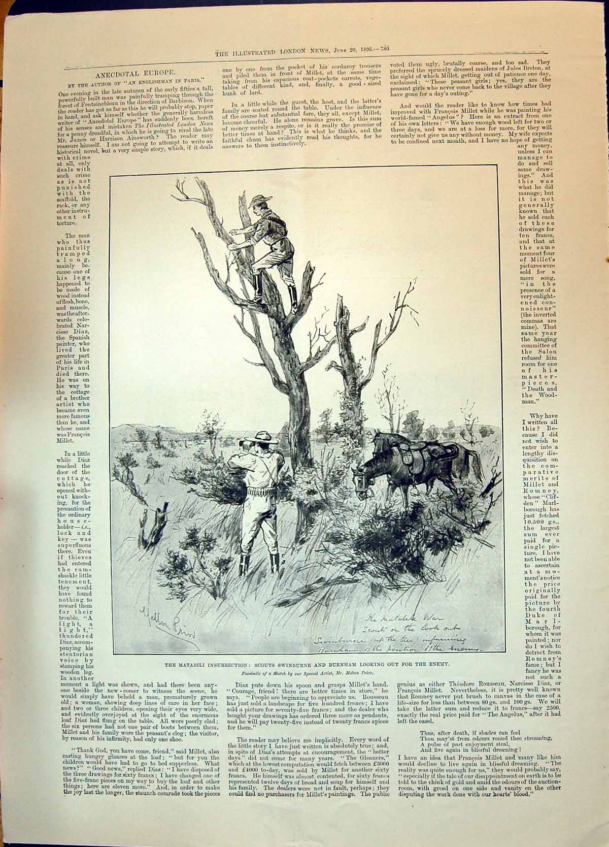 Old Print 1896 Matabili Scouts Swinburne Burnham War Siers Lord Kelvin L 19th