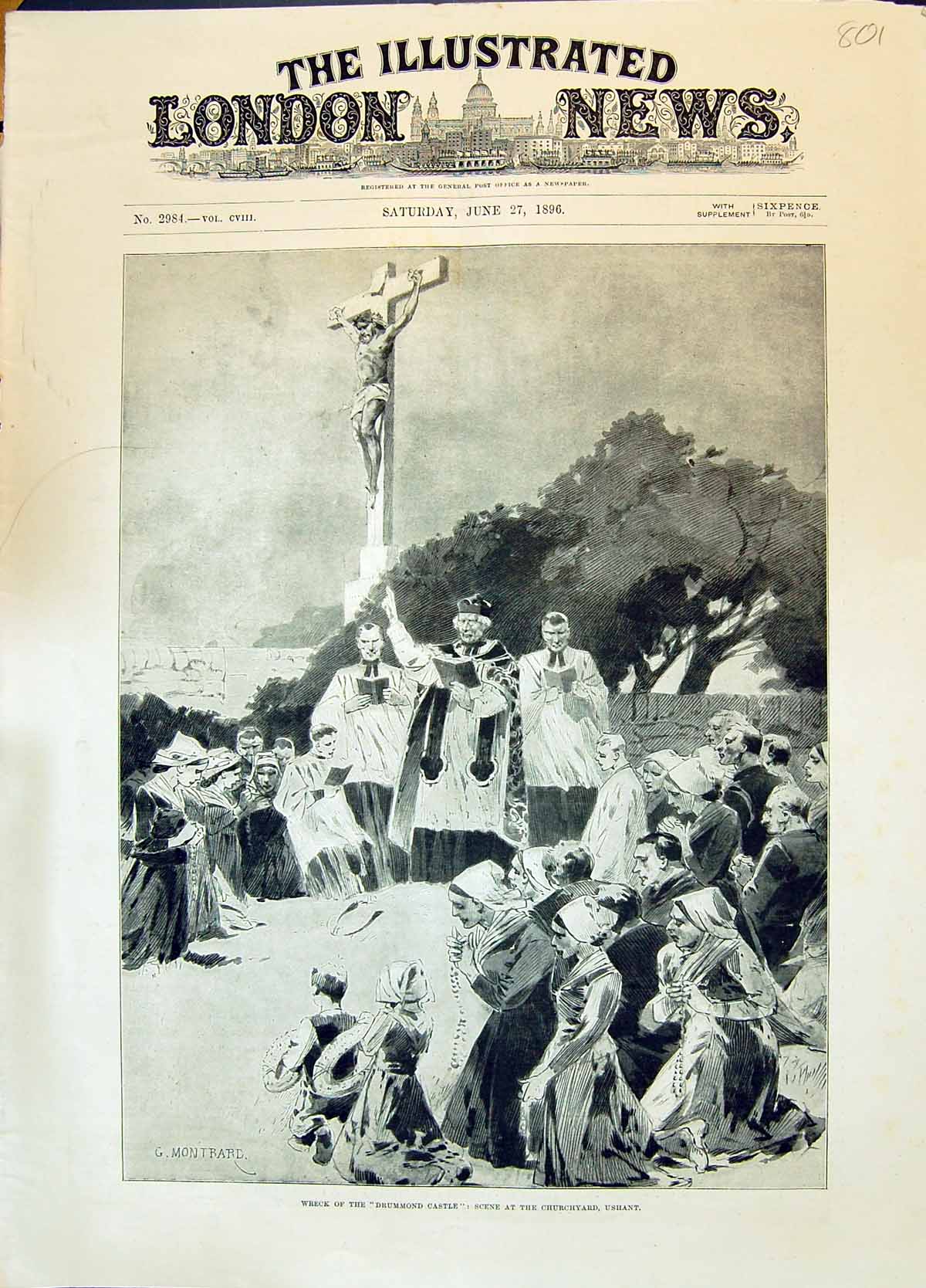 Old 1896 Service Churchyard Ushant Ship Wreck Drummond Castle Montbar Victorian
