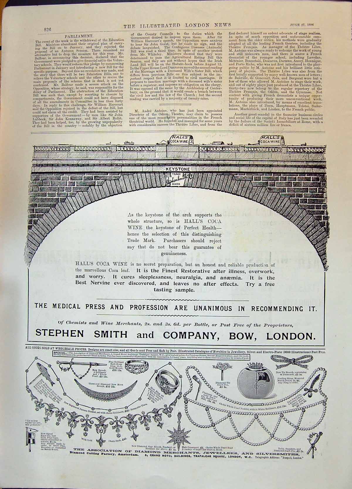 Antique Old Print 1896 Stephen Smith Diamond Merchants Jewellers Silversmiths