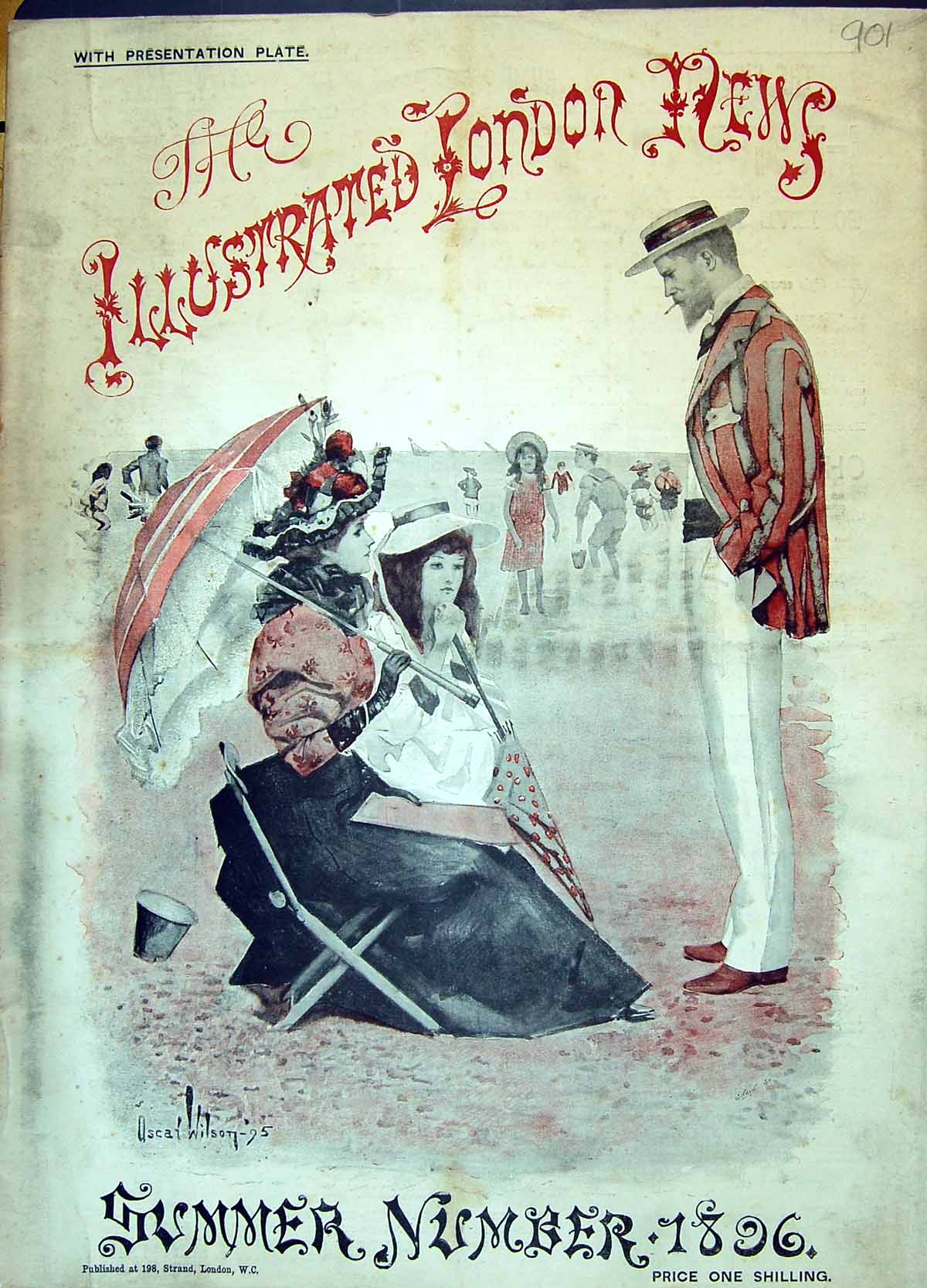 Antique Old Print 1896 Front Page Illustrated London News Beach Seaside Scene