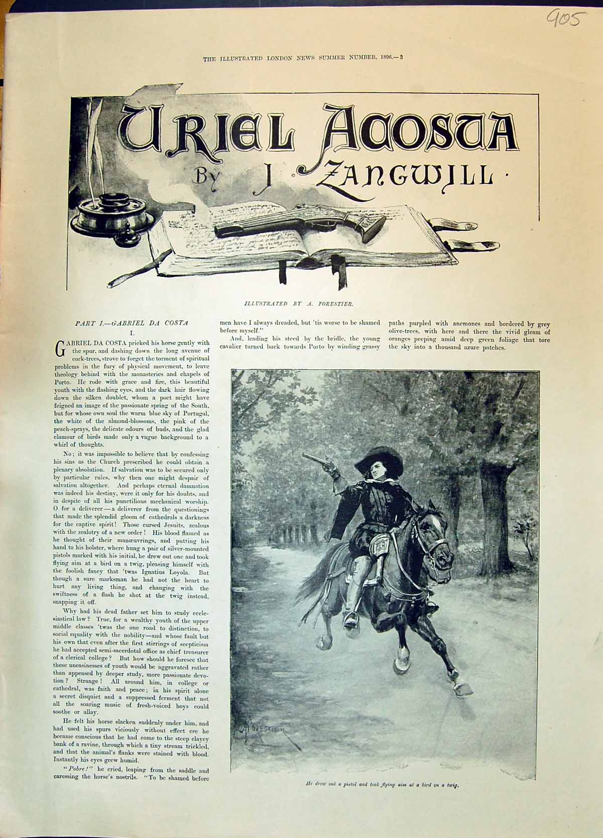 Old 1896 Story Uriel Acosua Zangwill Story Illustration Forestier Gab Victorian