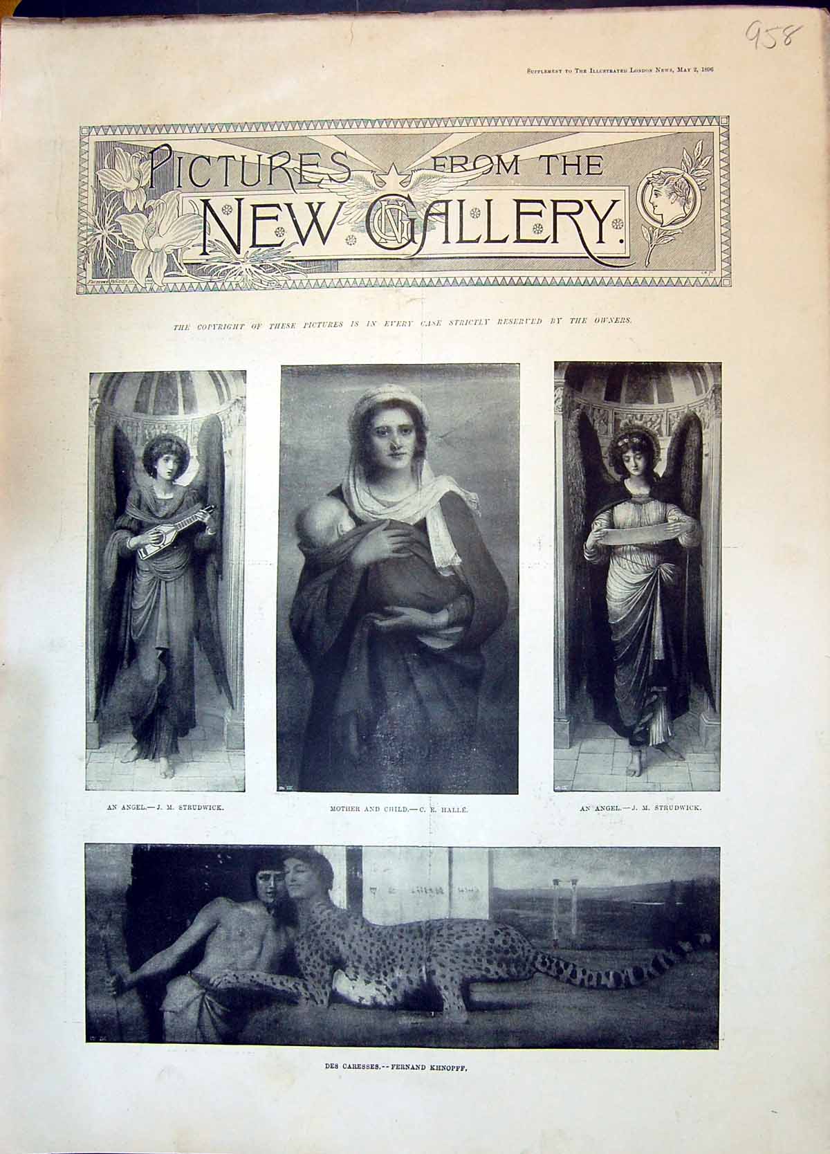Old 1896 Art Gallery Angel Mother Child Halle Strudwick Aplmer Sackvi Victorian
