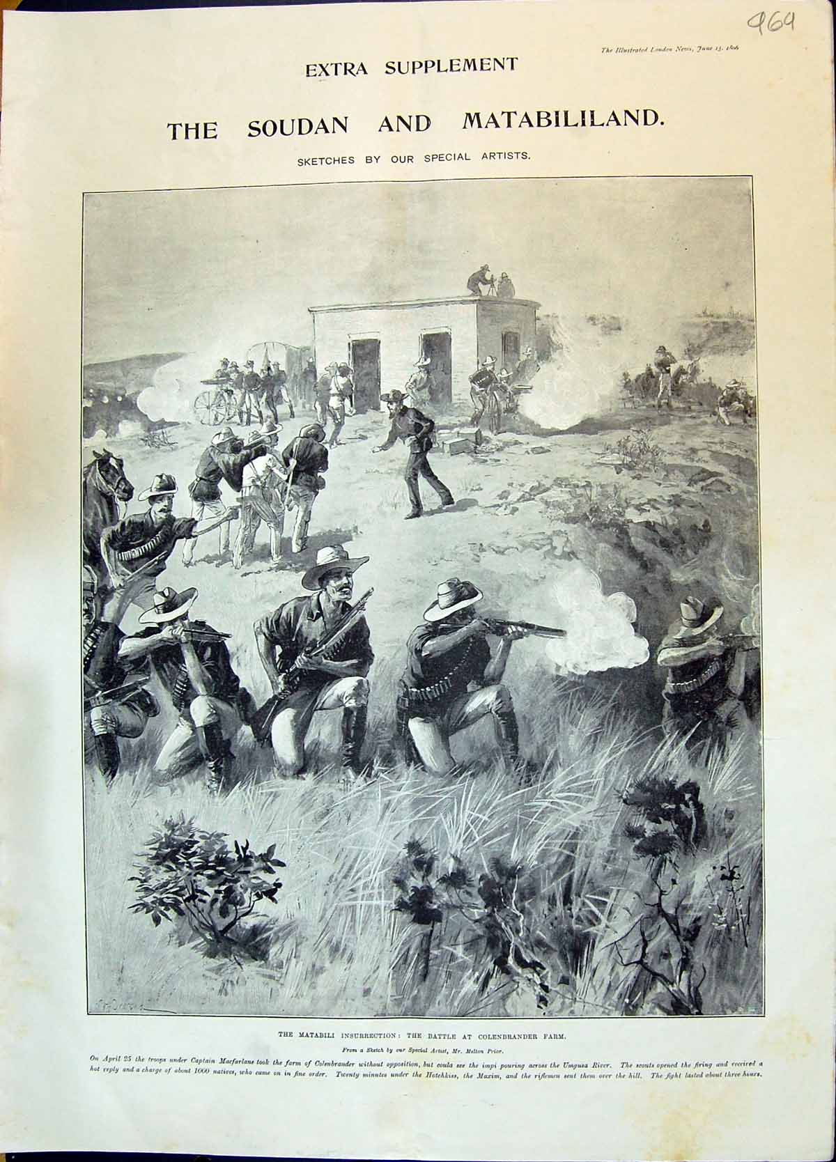 Old 1896 Soudan Matabiliand Insurrection Battle Colenbrander Farm Bul Victorian