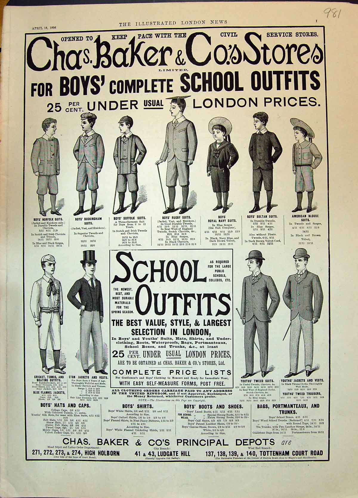 Antique Old Print 1896 Chas Baker School Outfits Eton Buckingham Suits Tweed