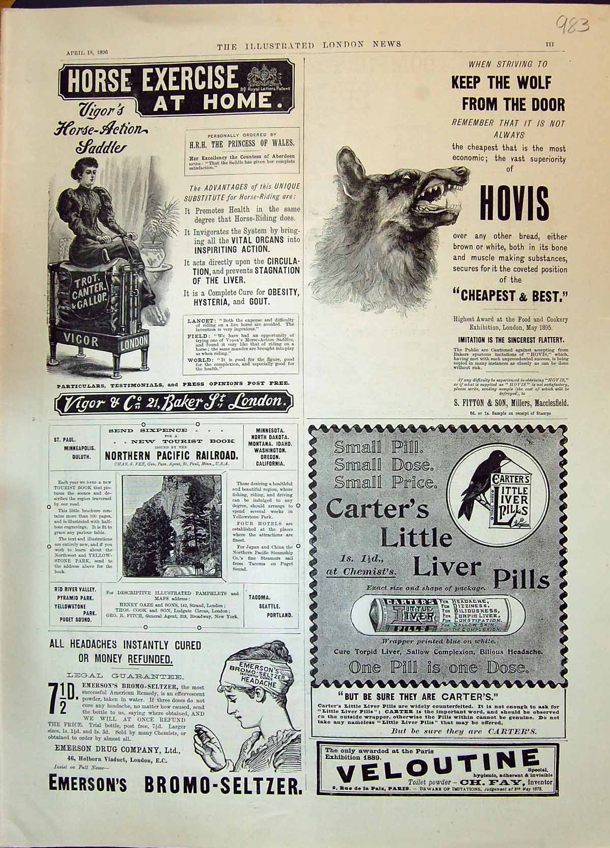 Antique Old Print 1896 Vigor Hovis Carters Liver Pills Emerson Bromo-Seltzer