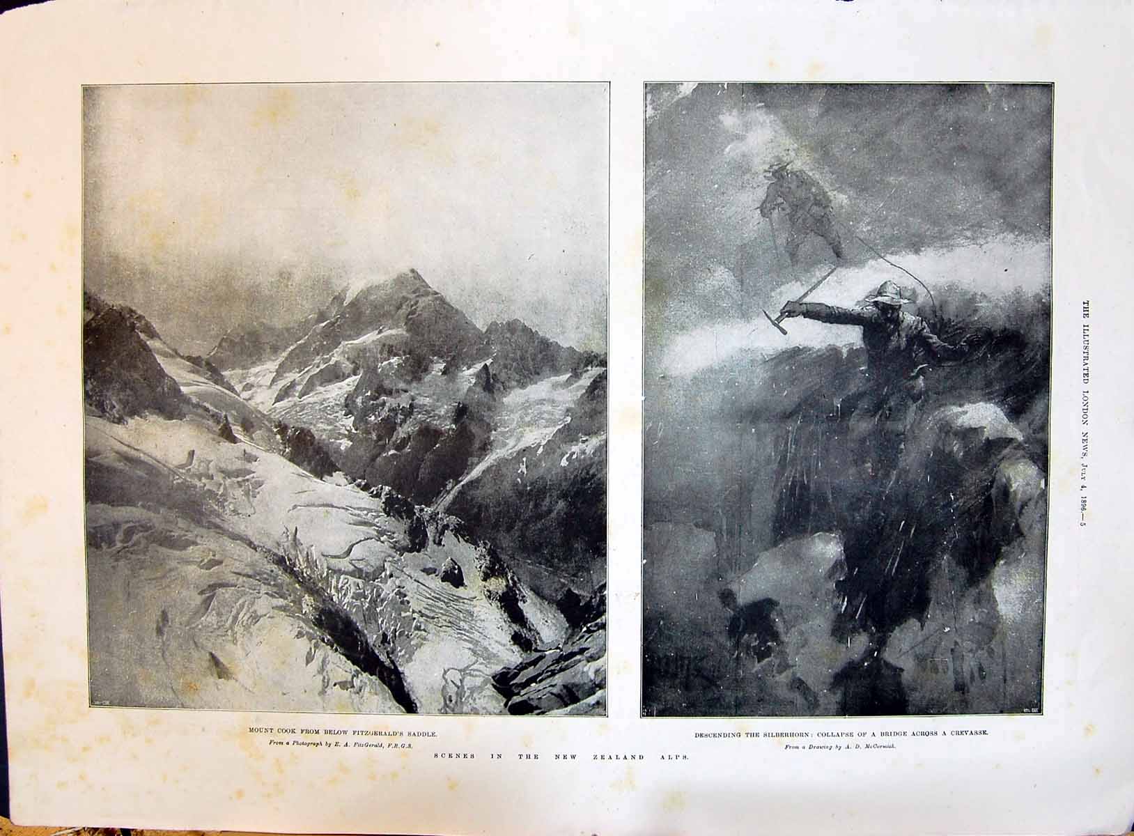 Old 1896 New Zealand Alps Mountains Mount Cook Silberhorn Cardiff Exh Victorian