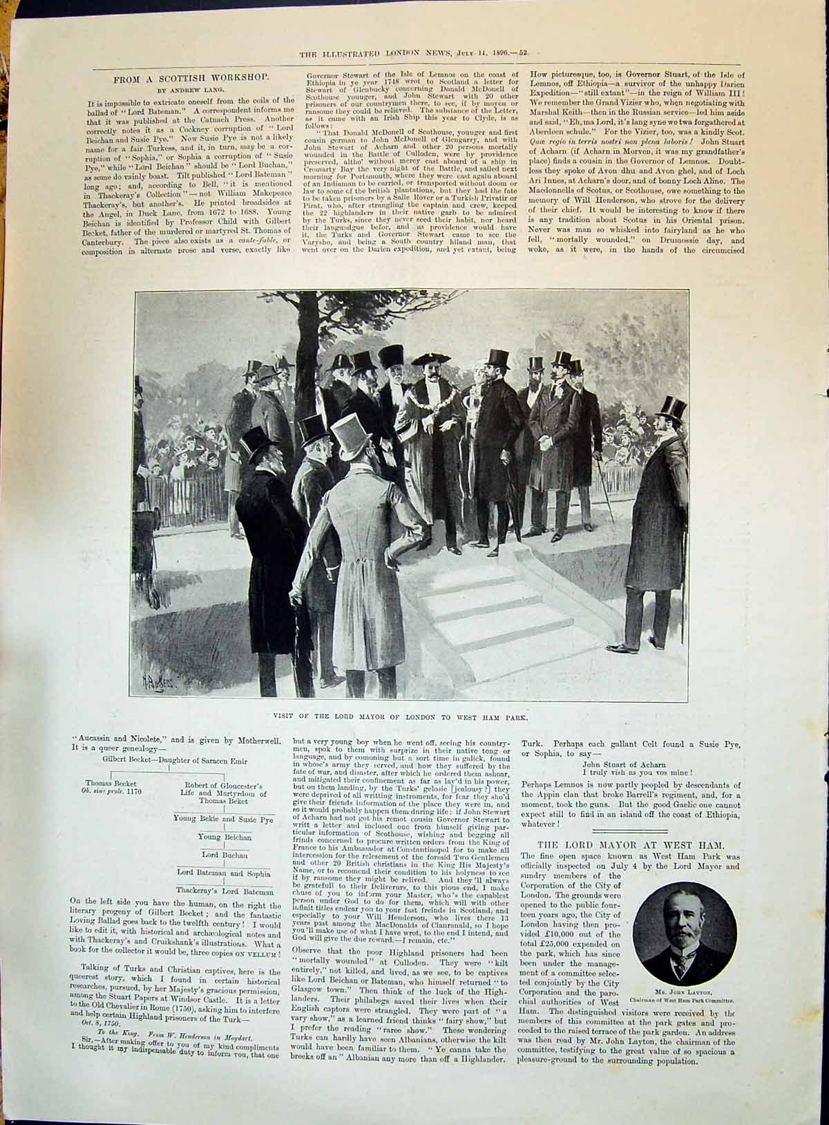 Old 1896 Visit Lord Mayor London West Ham Park John Layton Committee Victorian