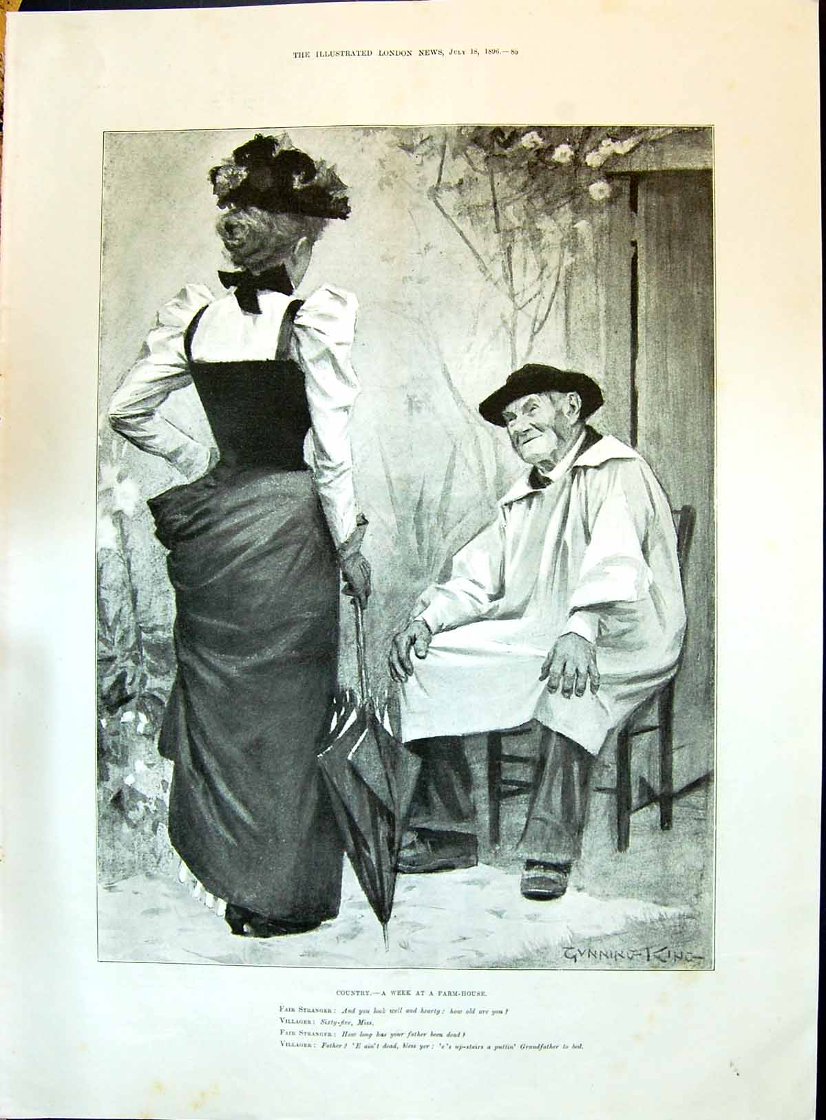 Old 1896 Lady Talking Villager Farm House King Luncheon Car Caledonia Victorian