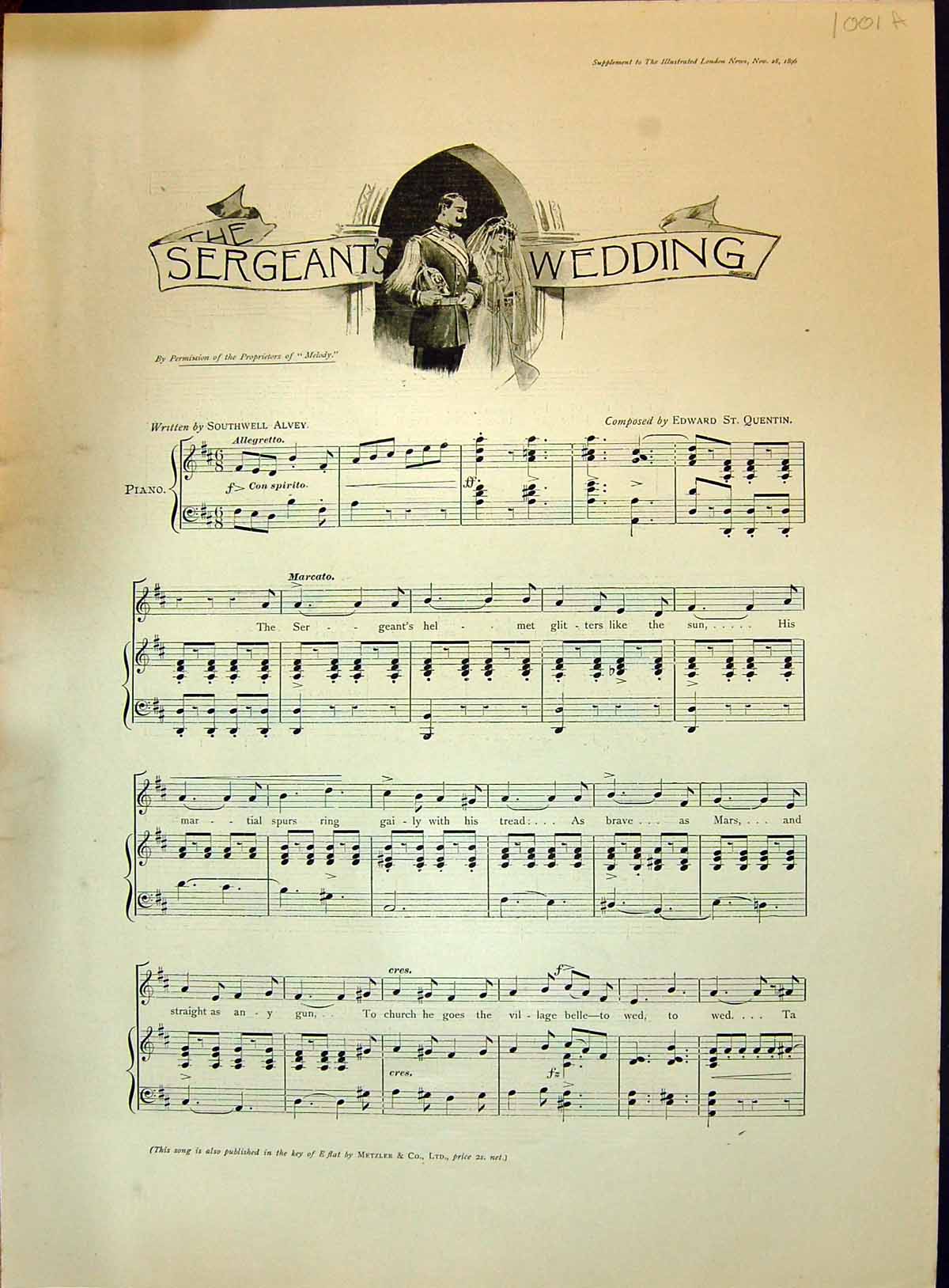 Old 1896 Sheet Music Sergeants Wedding Southwell Alvey Edward Quentin 19th